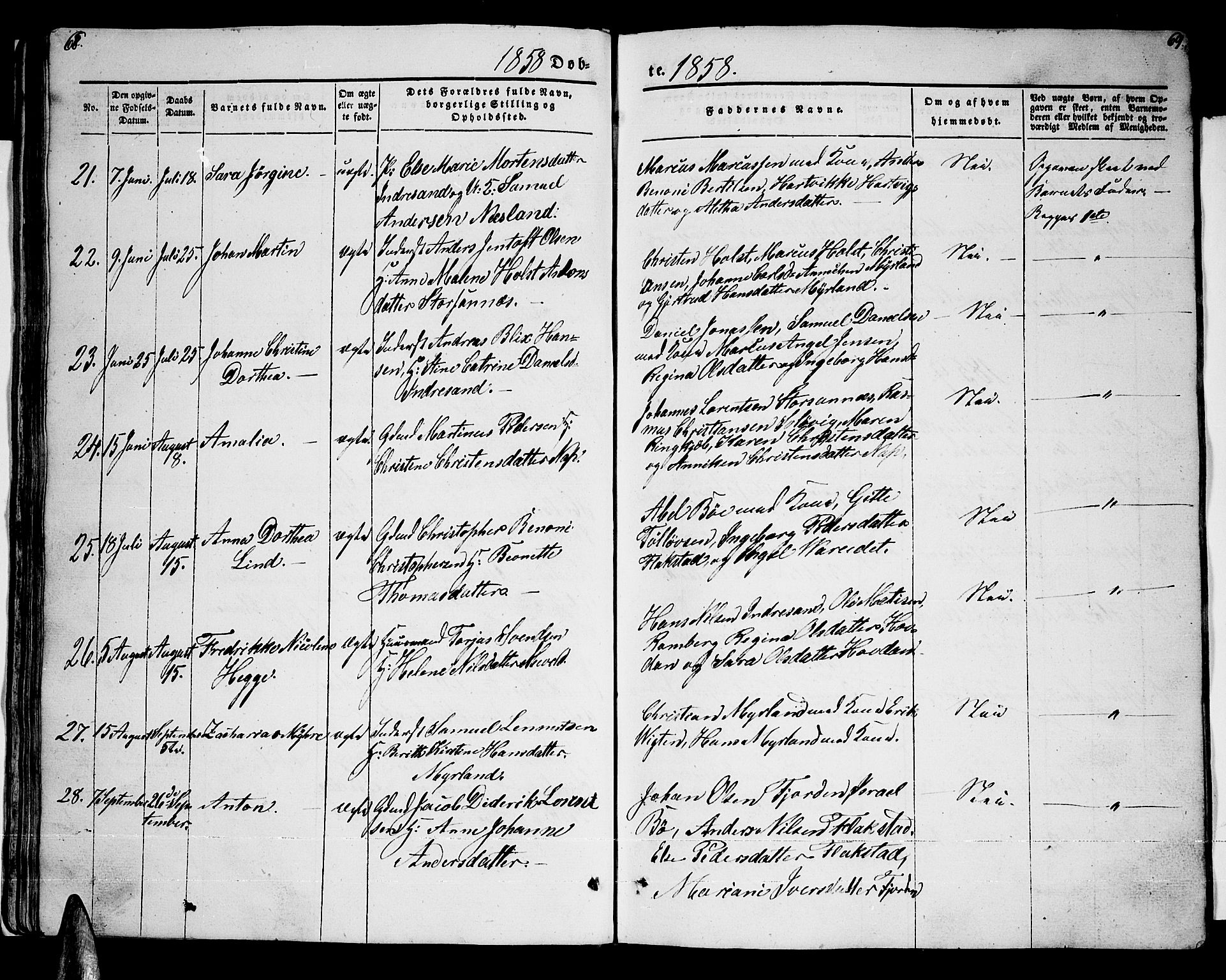 Ministerialprotokoller, klokkerbøker og fødselsregistre - Nordland, AV/SAT-A-1459/885/L1212: Klokkerbok nr. 885C01, 1847-1873, s. 68-69