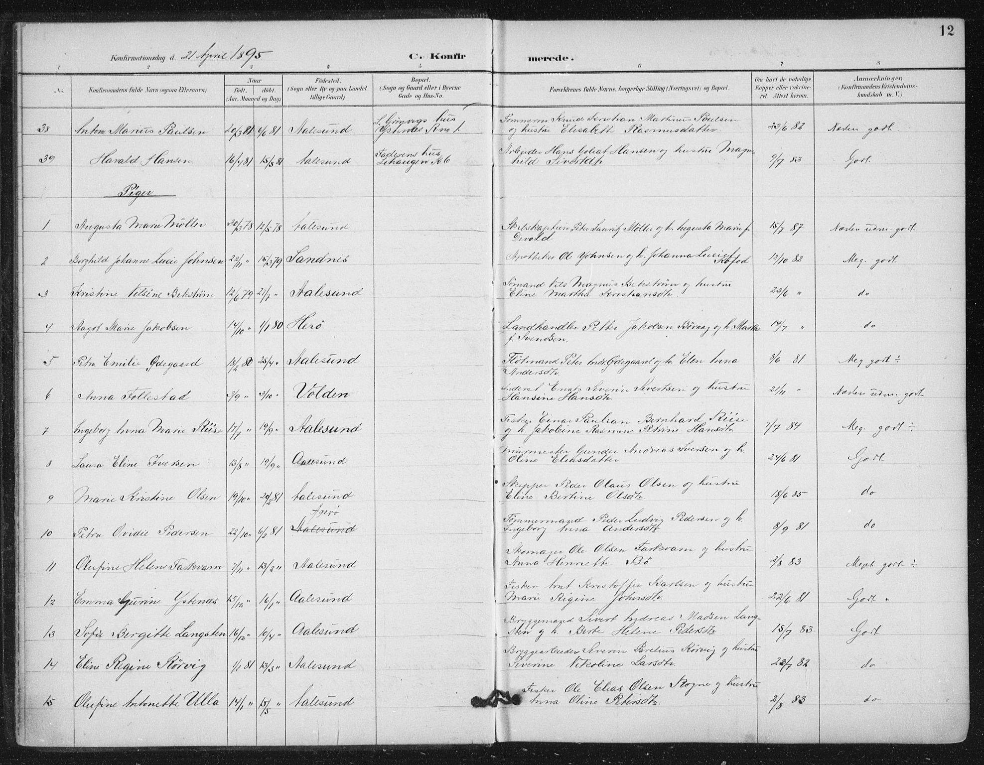 Ministerialprotokoller, klokkerbøker og fødselsregistre - Møre og Romsdal, SAT/A-1454/529/L0457: Ministerialbok nr. 529A07, 1894-1903, s. 12
