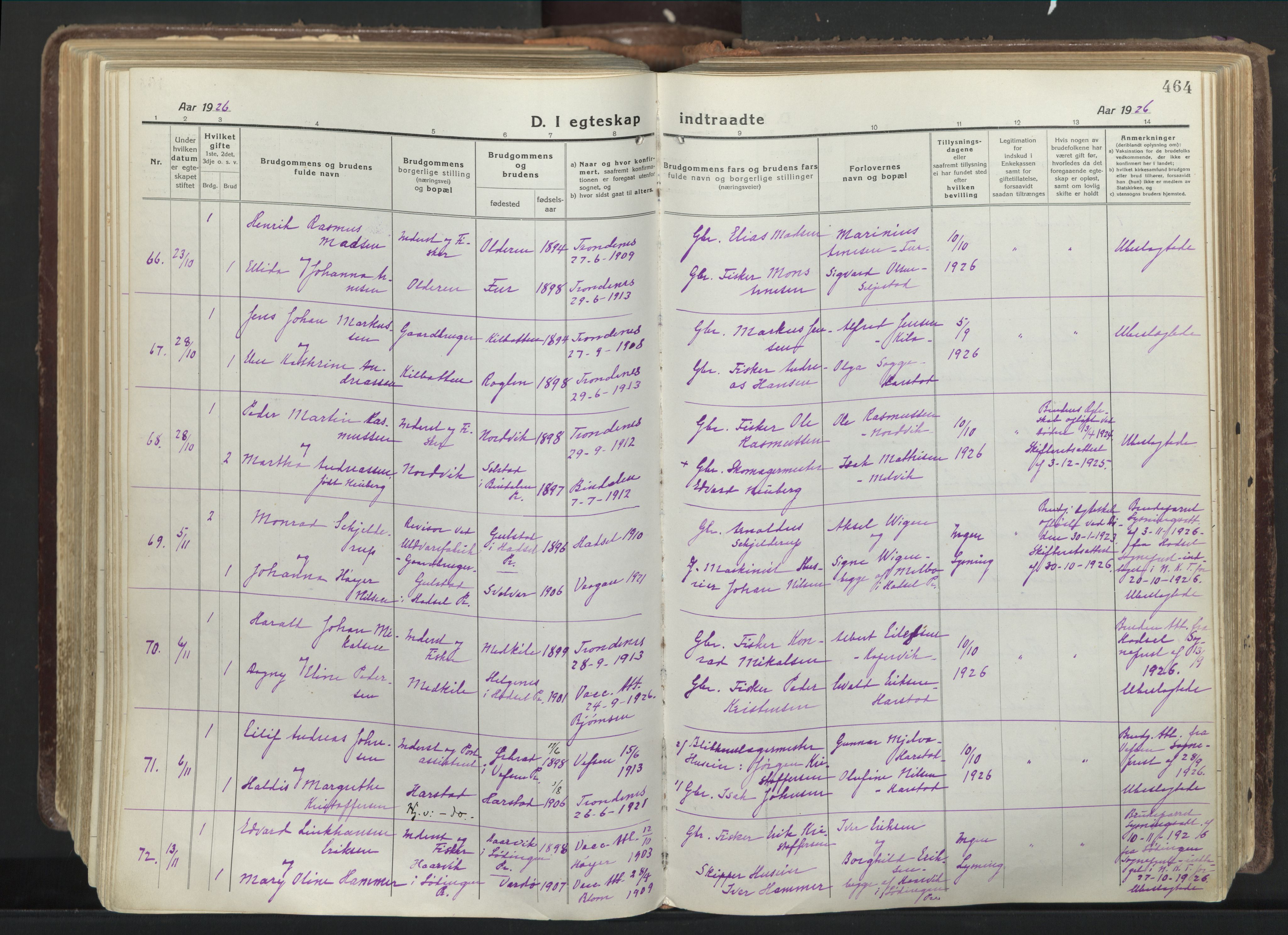 Trondenes sokneprestkontor, SATØ/S-1319/H/Ha/L0019kirke: Ministerialbok nr. 19, 1919-1928, s. 464