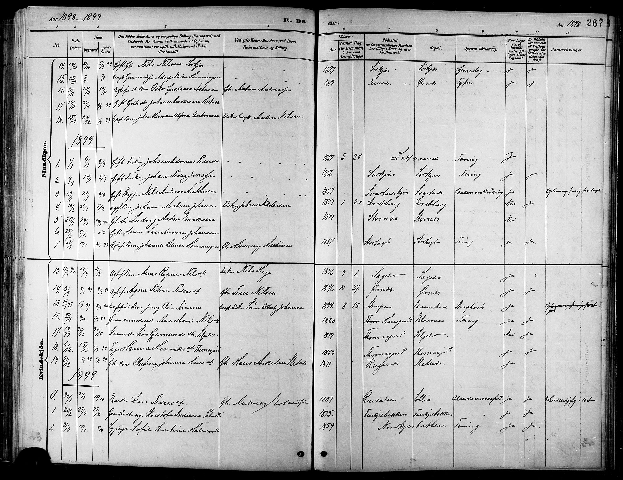 Balsfjord sokneprestembete, AV/SATØ-S-1303/G/Gab/L0008klokker: Klokkerbok nr. 8, 1890-1906, s. 267