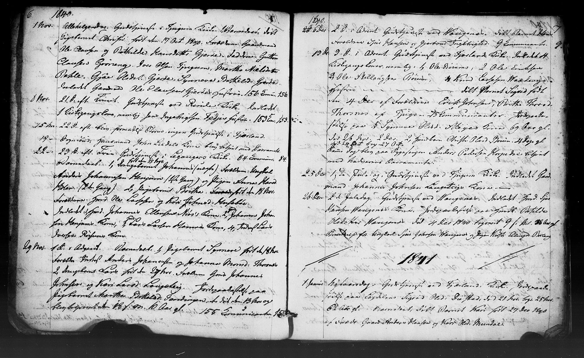 Leikanger sokneprestembete, SAB/A-81001: Residerende kapellans bok nr. A 2, 1840-1847, s. 6-7