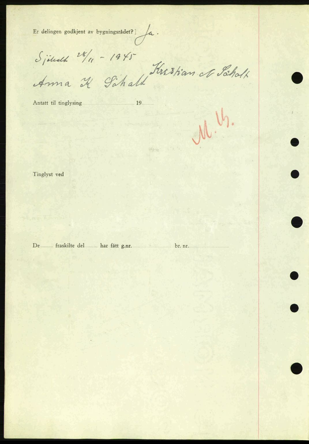 Nordre Sunnmøre sorenskriveri, AV/SAT-A-0006/1/2/2C/2Ca: Pantebok nr. A20a, 1945-1945, Dagboknr: 1067/1945