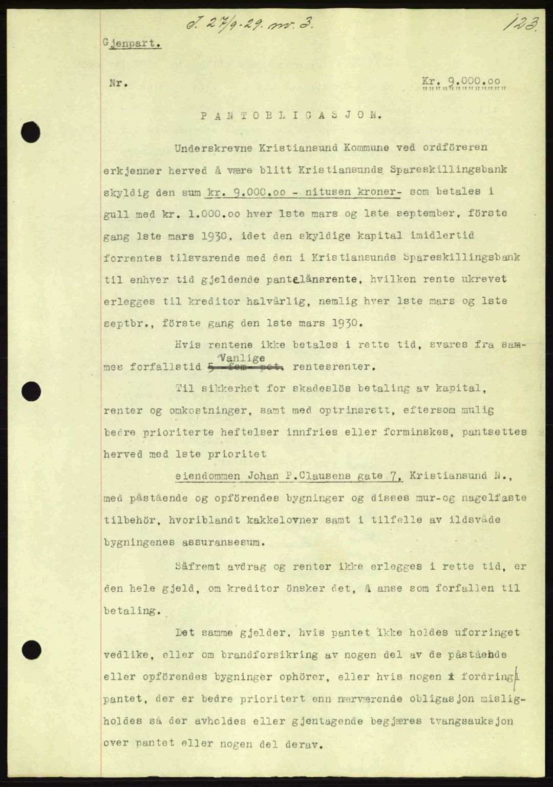 Kristiansund byfogd, AV/SAT-A-4587/A/27: Pantebok nr. 23, 1929-1930, Tingl.dato: 27.09.1929