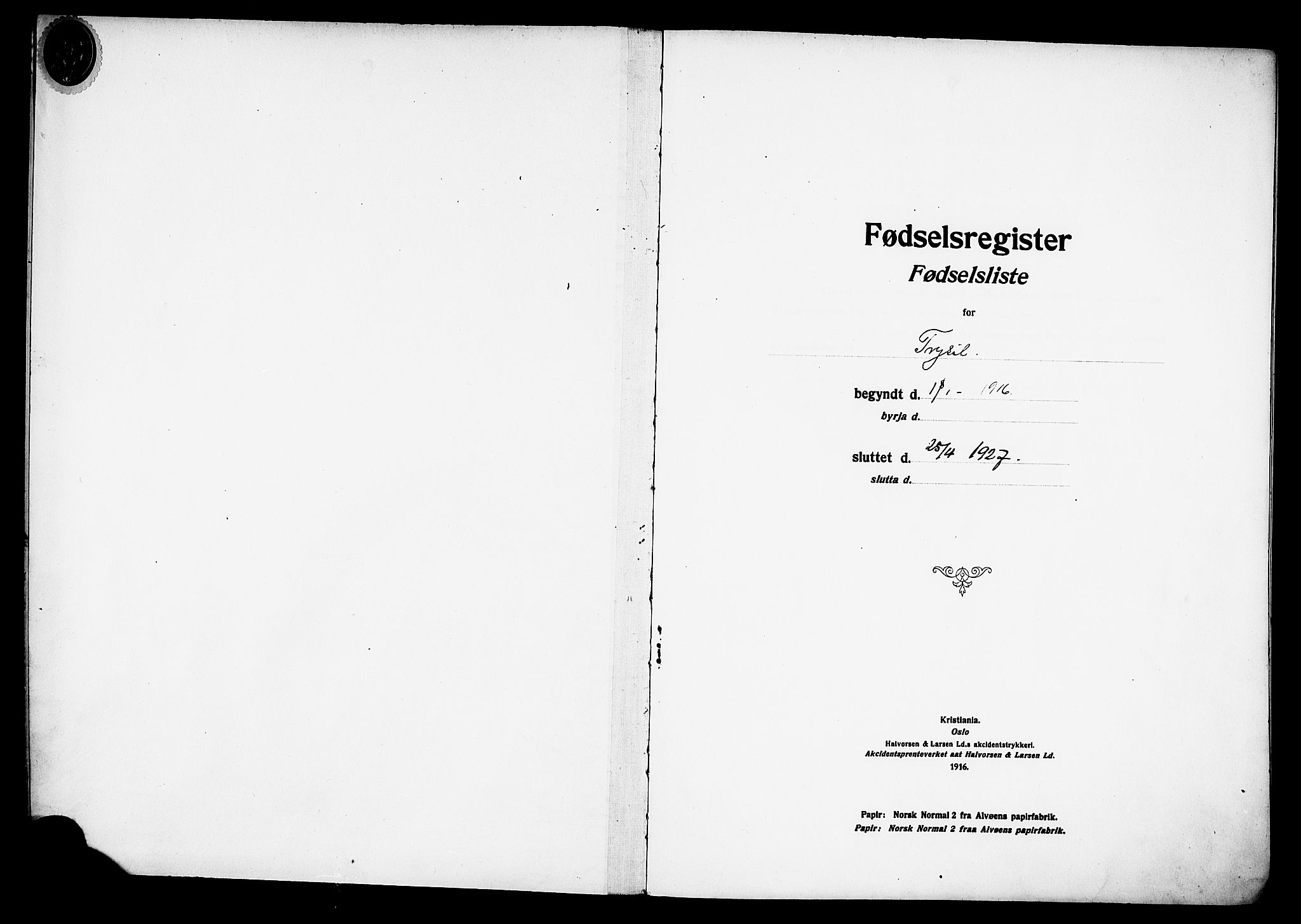 Trysil prestekontor, AV/SAH-PREST-046/I/Id/Ida/L0001: Fødselsregister nr. I 1, 1916-1927