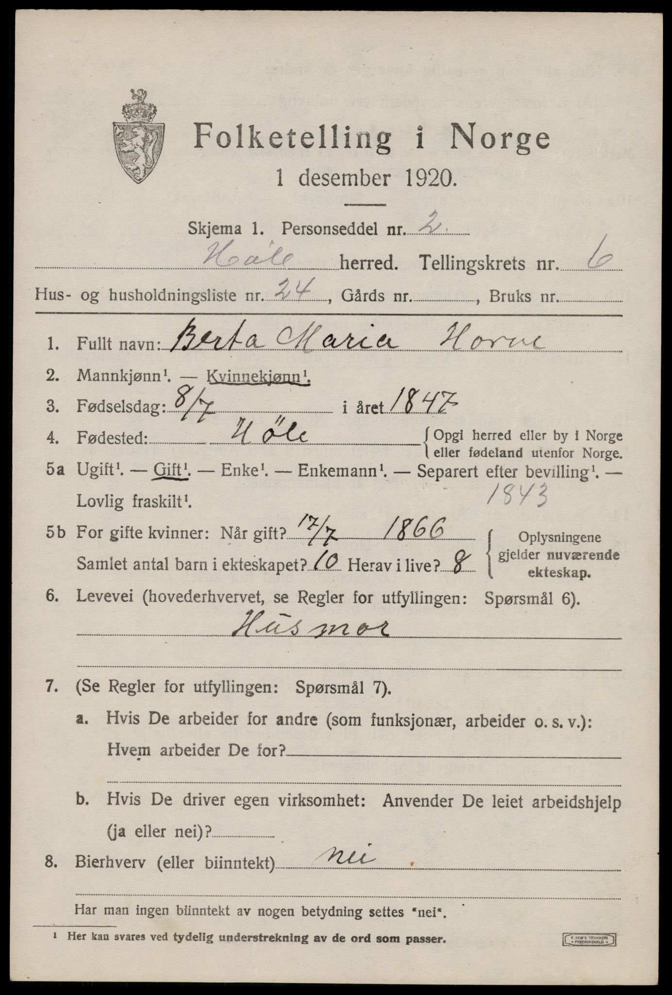 SAST, Folketelling 1920 for 1128 Høle herred, 1920, s. 2003