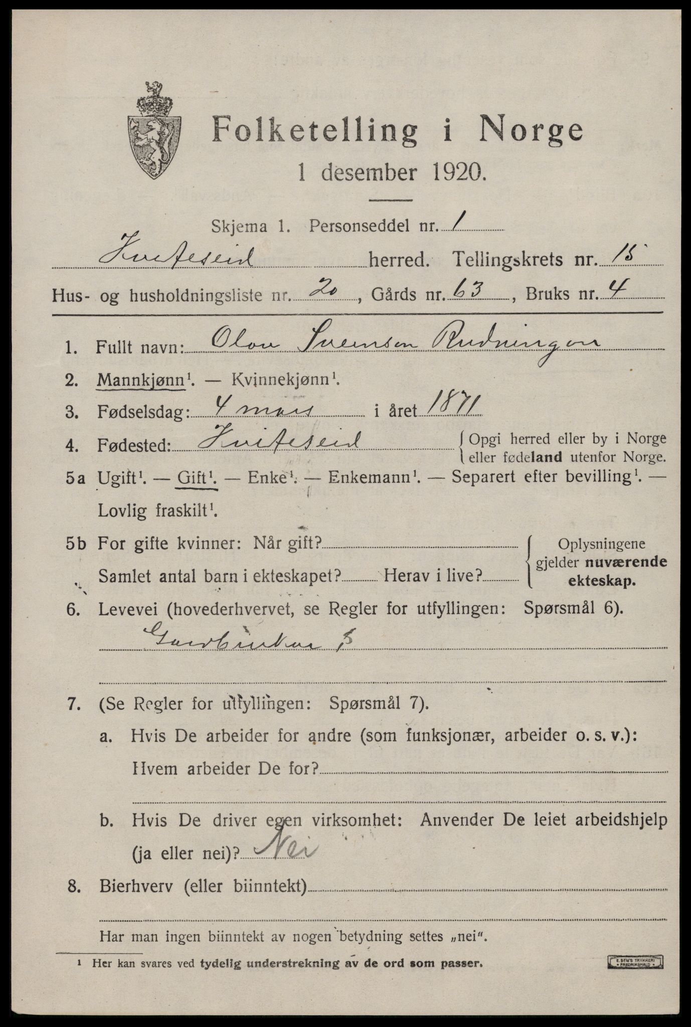 SAKO, Folketelling 1920 for 0829 Kviteseid herred, 1920, s. 7193