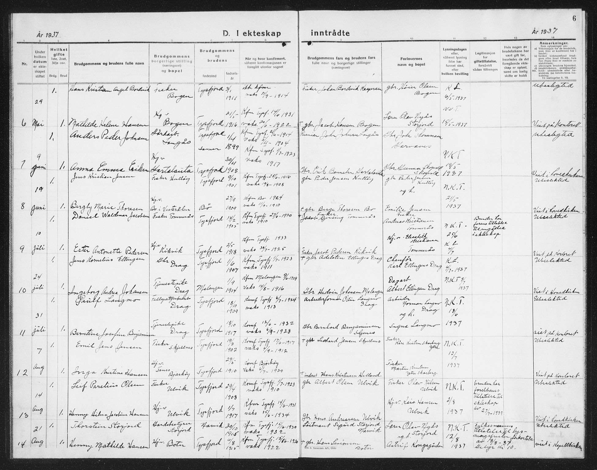 Ministerialprotokoller, klokkerbøker og fødselsregistre - Nordland, AV/SAT-A-1459/861/L0880: Klokkerbok nr. 861C06, 1936-1942, s. 6
