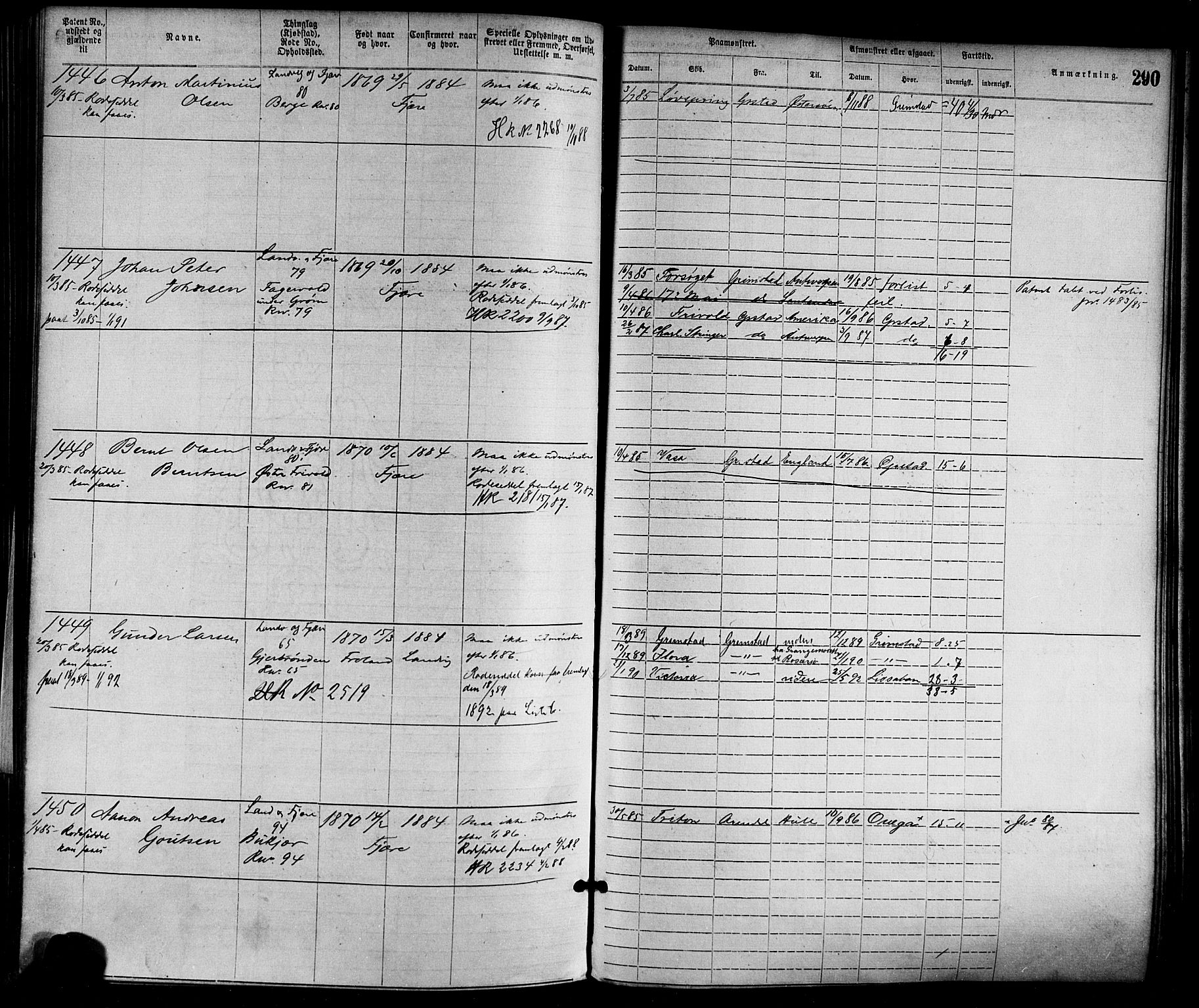 Grimstad mønstringskrets, AV/SAK-2031-0013/F/Fa/L0001: Annotasjonsrulle nr 1-1920 med register, F-1, 1870-1892, s. 322