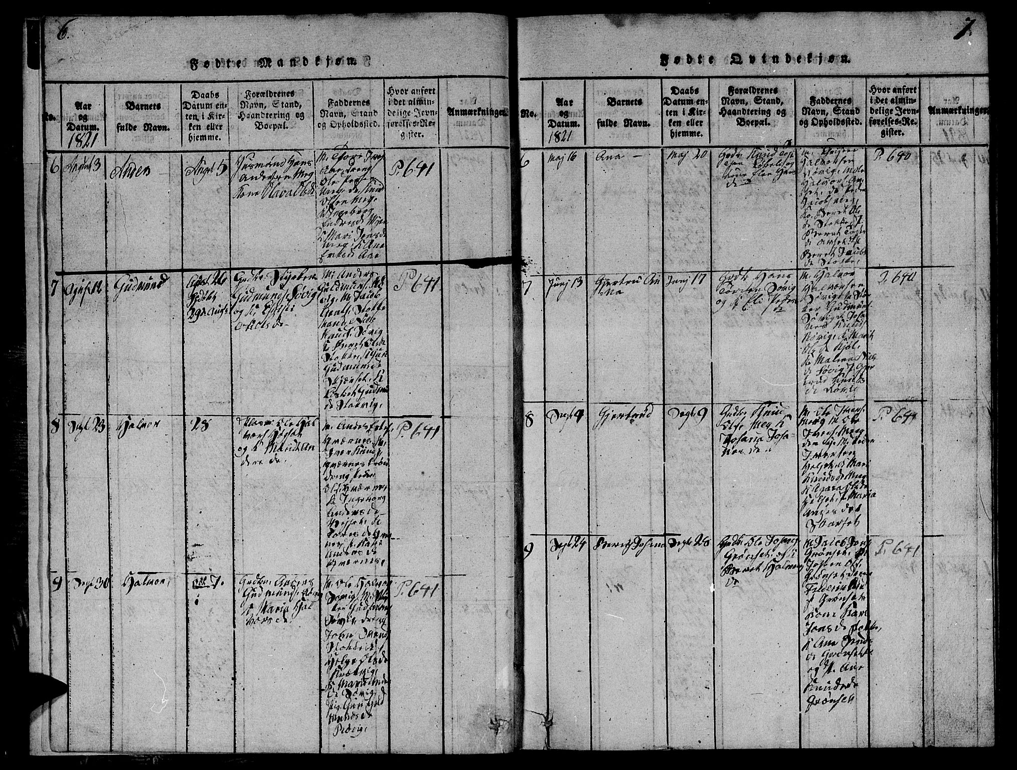 Ministerialprotokoller, klokkerbøker og fødselsregistre - Møre og Romsdal, AV/SAT-A-1454/568/L0811: Klokkerbok nr. 568C01, 1819-1828, s. 6-7