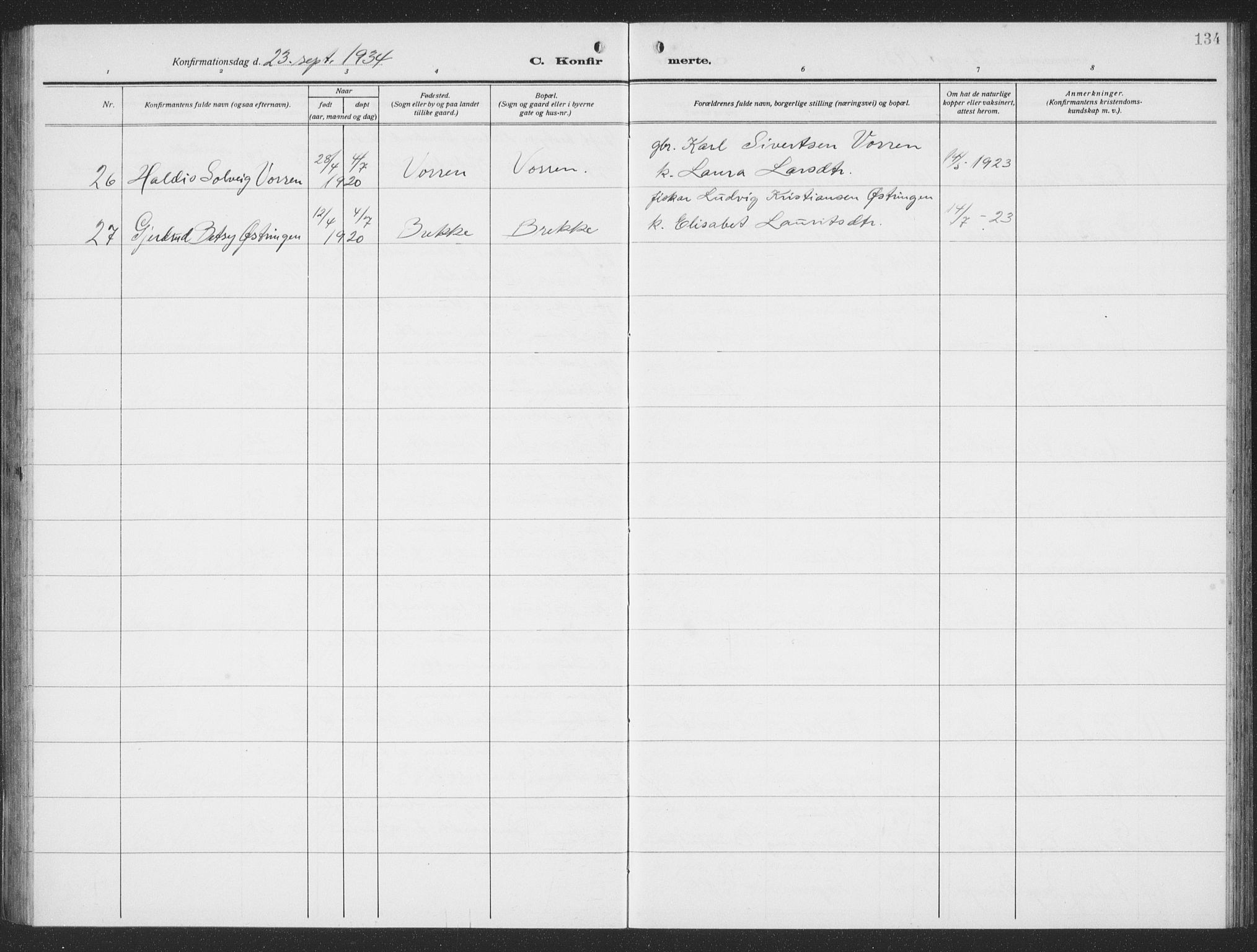 Ministerialprotokoller, klokkerbøker og fødselsregistre - Møre og Romsdal, AV/SAT-A-1454/503/L0051: Klokkerbok nr. 503C06, 1923-1938, s. 134