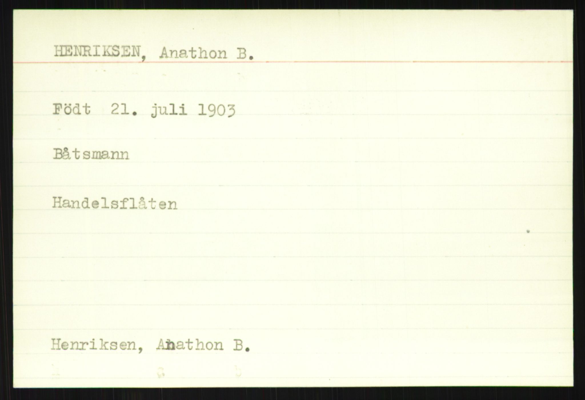 Direktoratet for sjømenn, AV/RA-S-3545/G/Gi/L0006: Alfabetisk ordnet kartotek over krigsdekorasjoner tildelt nordmenn under krigen, Henjum - Korvald, 1940-1945, s. 13