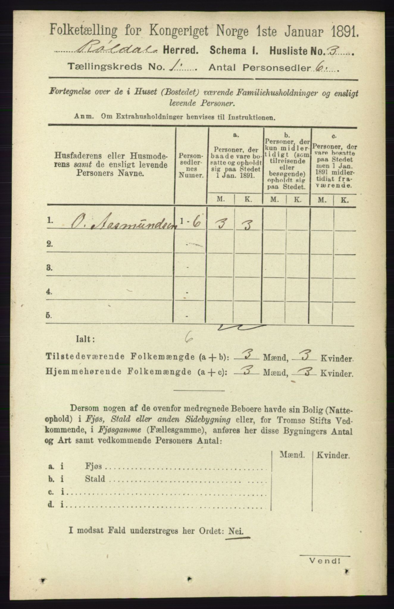 RA, Folketelling 1891 for 1229 Røldal herred, 1891, s. 16