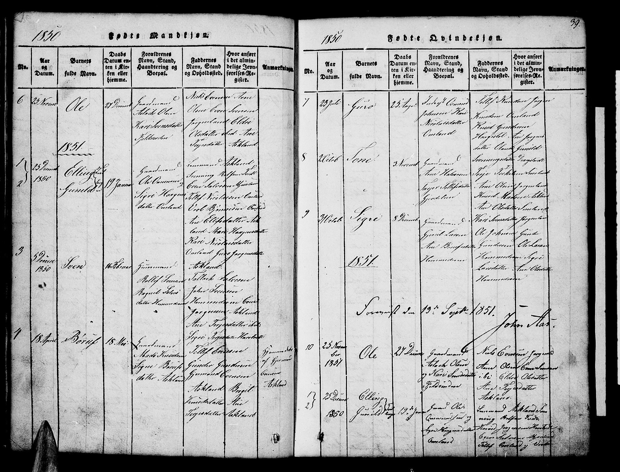 Åmli sokneprestkontor, SAK/1111-0050/F/Fb/Fba/L0001: Klokkerbok nr. B 1, 1816-1890, s. 39