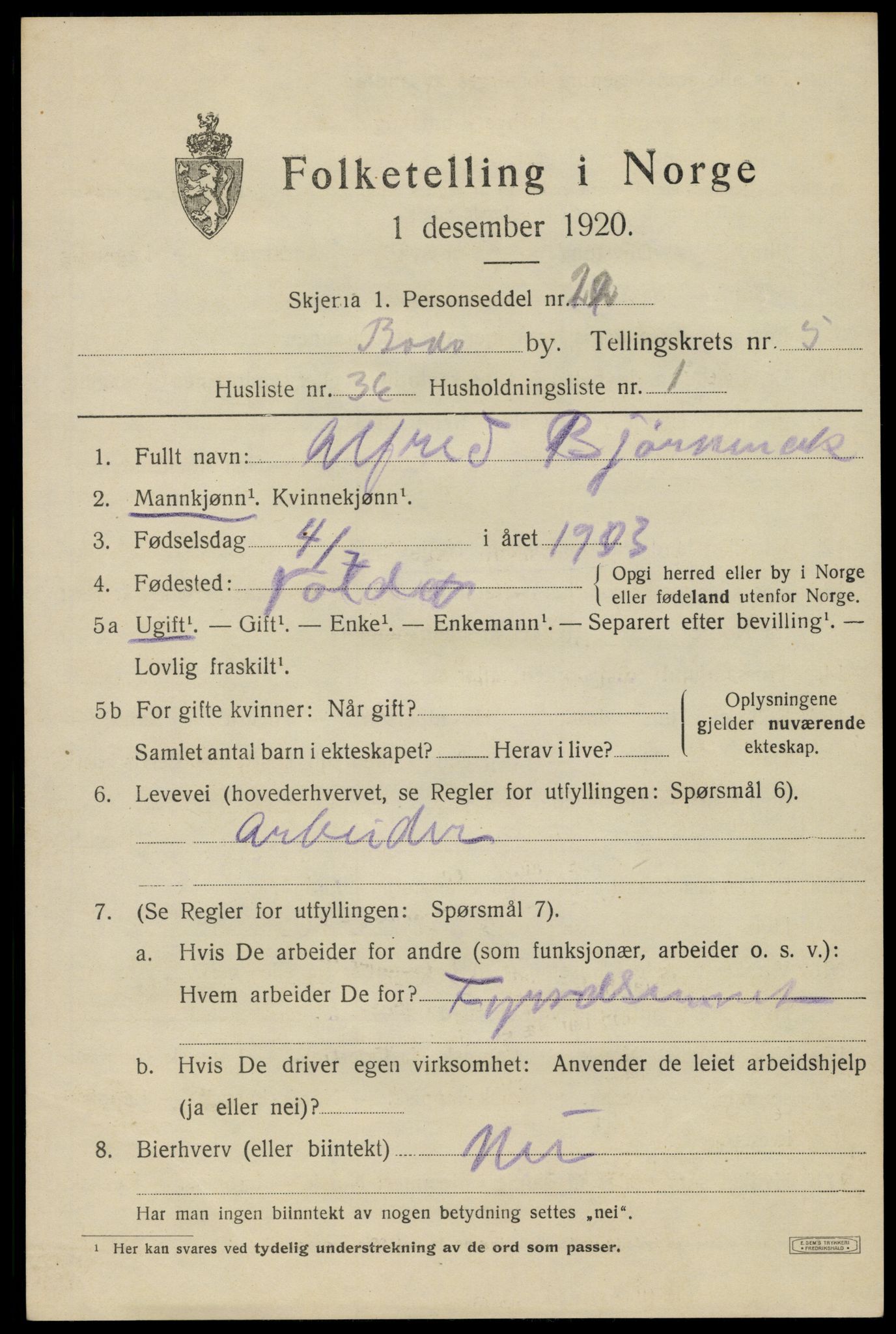 SAT, Folketelling 1920 for 1804 Bodø kjøpstad, 1920, s. 9323