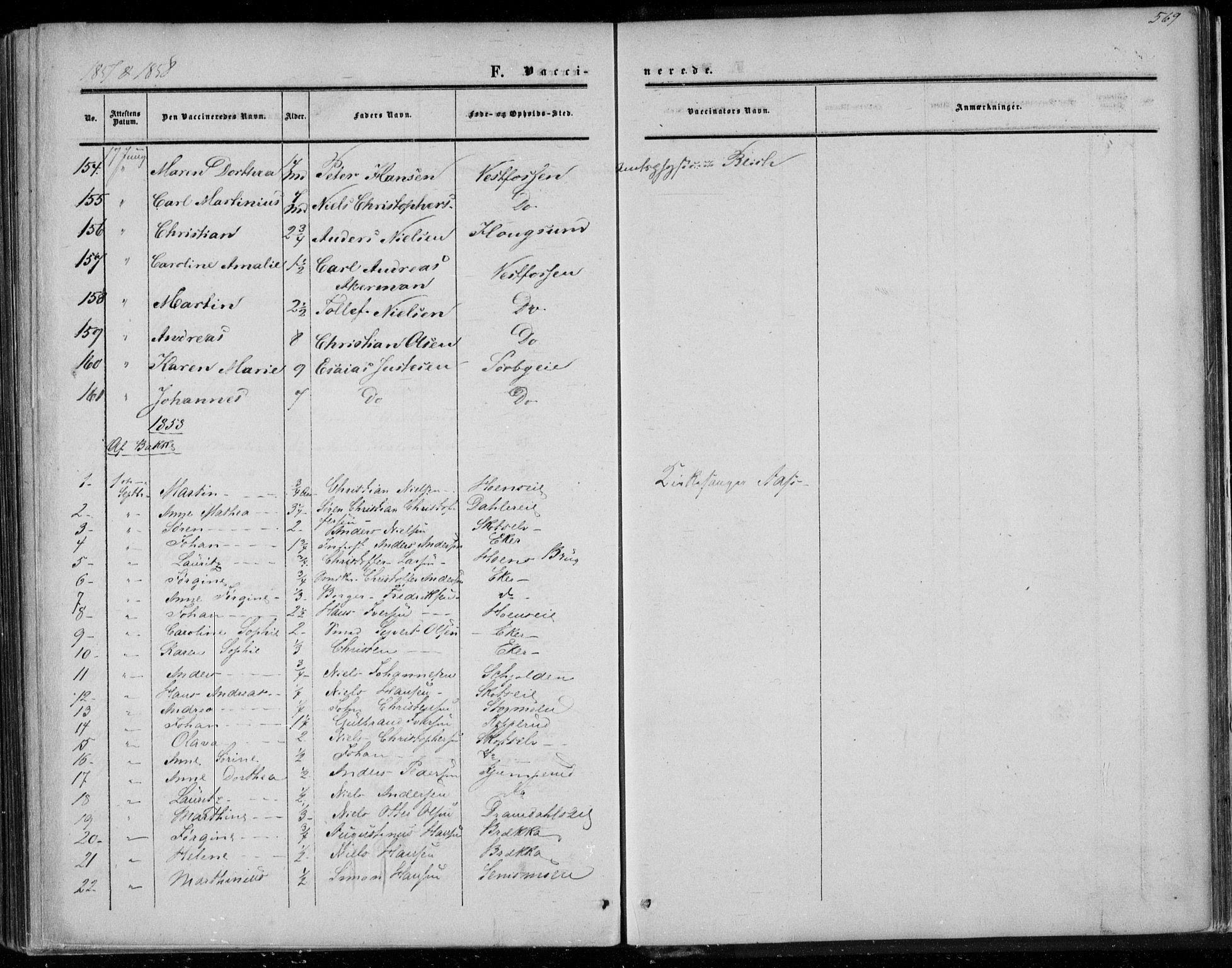 Eiker kirkebøker, AV/SAKO-A-4/F/Fa/L0015b: Ministerialbok nr. I 15B, 1854-1860, s. 569