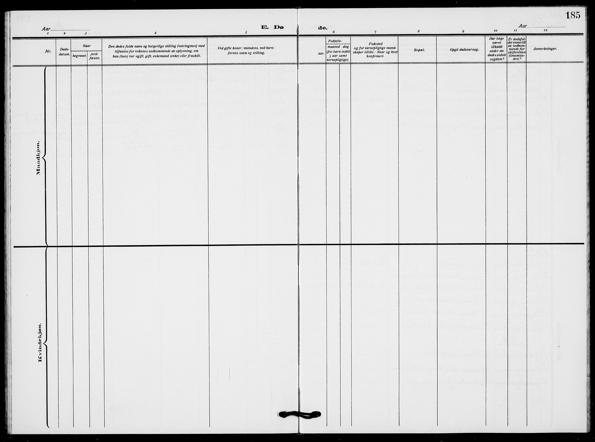 Flesberg kirkebøker, AV/SAKO-A-18/G/Ga/L0006: Klokkerbok nr. I 6, 1909-1924, s. 185