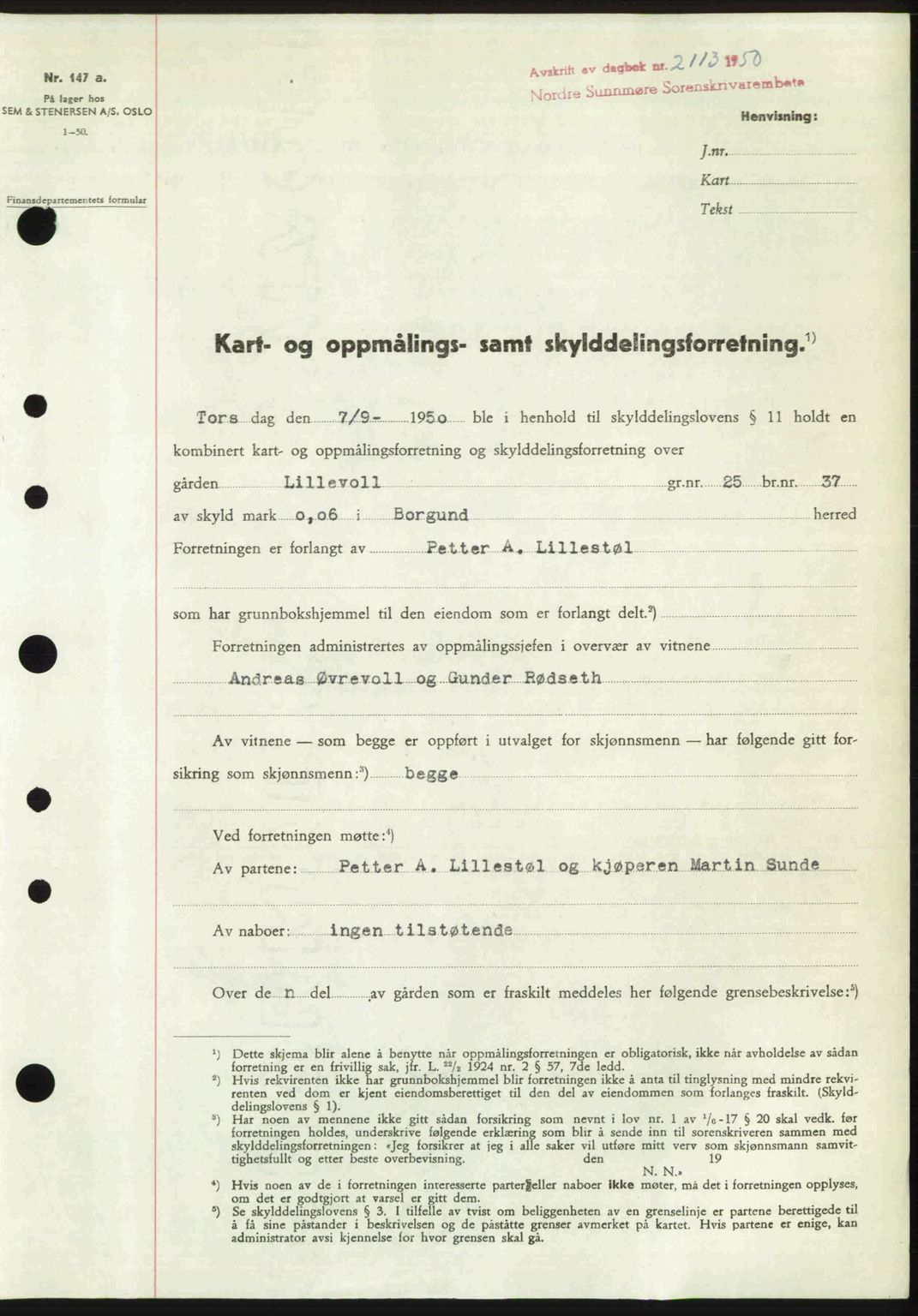 Nordre Sunnmøre sorenskriveri, SAT/A-0006/1/2/2C/2Ca: Pantebok nr. A35, 1950-1950, Dagboknr: 2113/1950