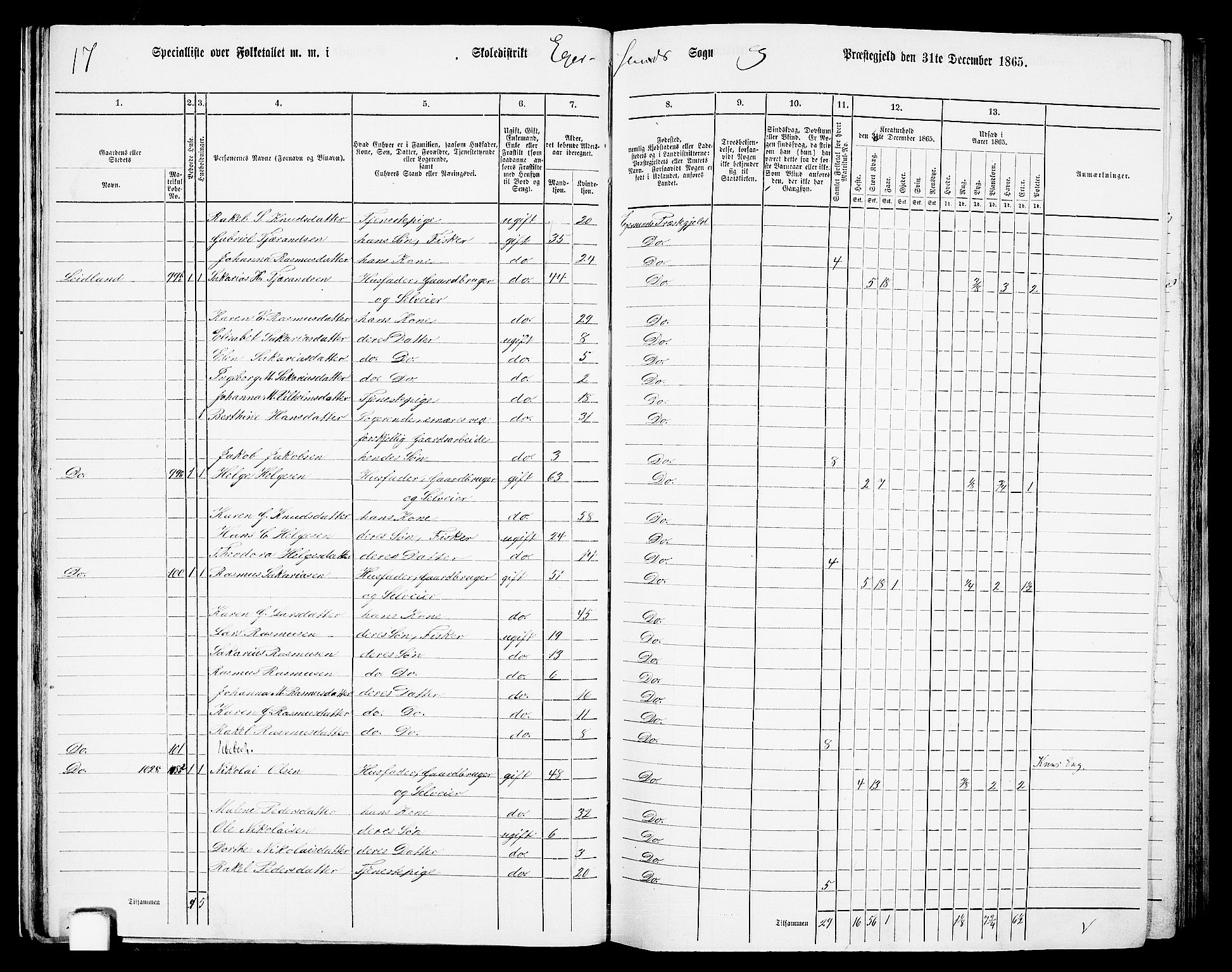 RA, Folketelling 1865 for 1116L Eigersund prestegjeld, Eigersund landsokn og Ogna sokn, 1865, s. 34