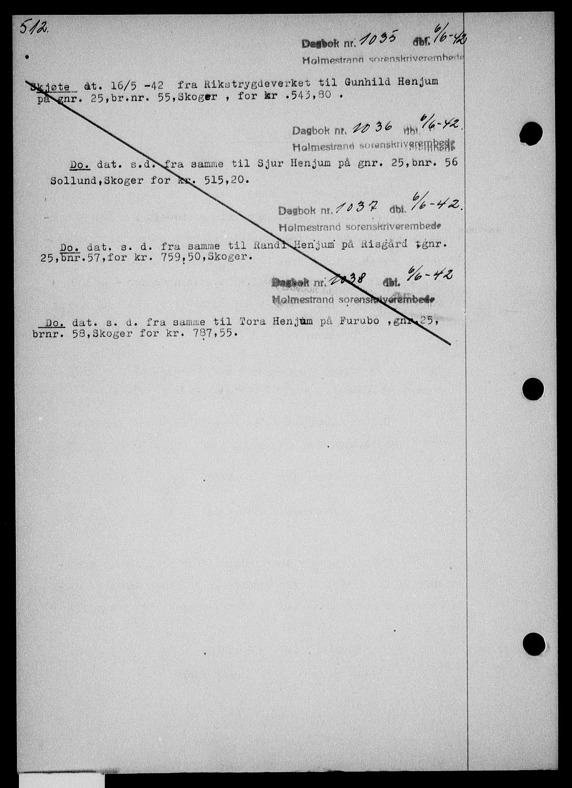 Holmestrand sorenskriveri, SAKO/A-67/G/Ga/Gaa/L0055: Pantebok nr. A-55, 1942-1942, Dagboknr: 1035/1942
