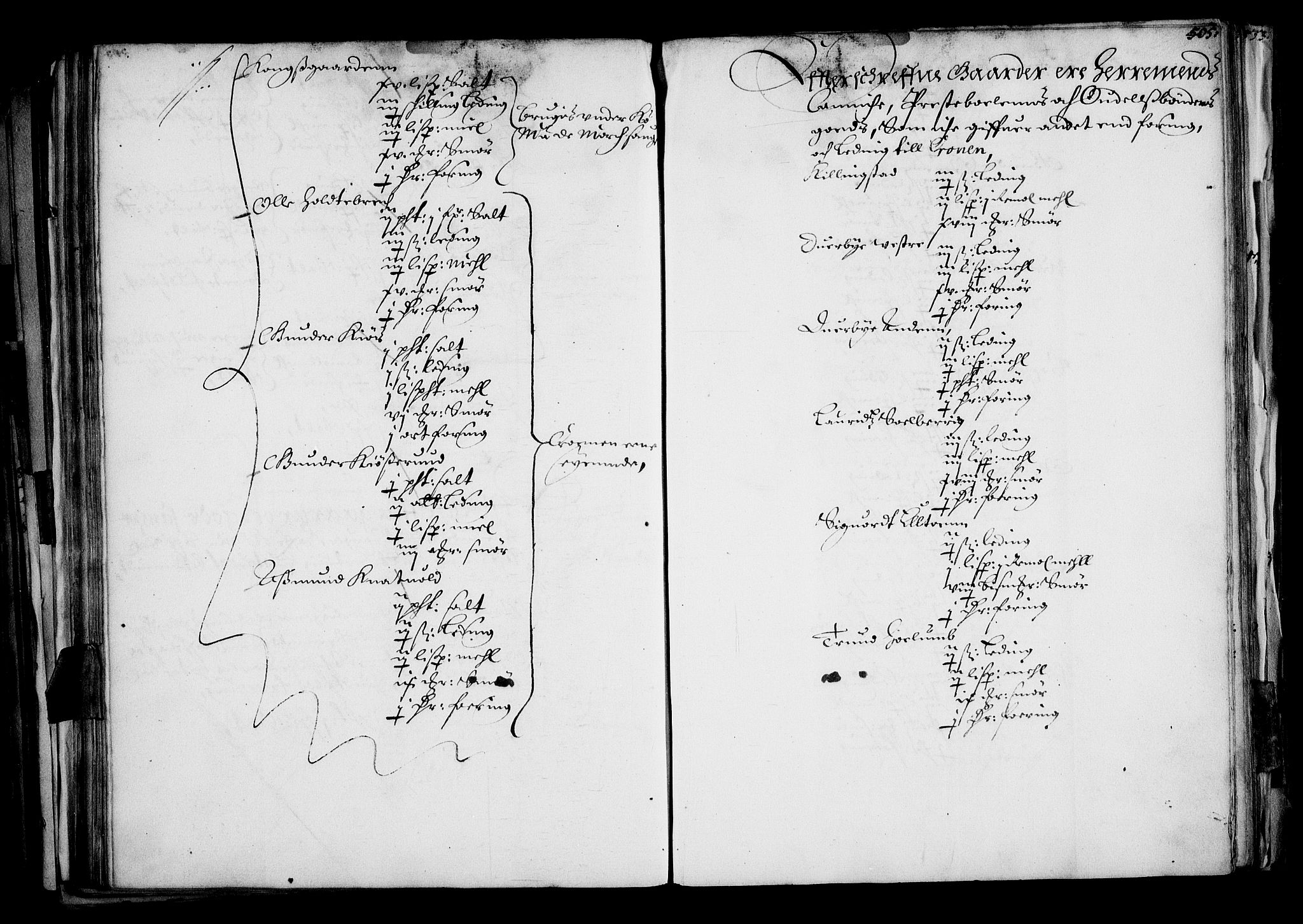 Rentekammeret inntil 1814, Realistisk ordnet avdeling, AV/RA-EA-4070/N/Na/L0001: [XI f]: Akershus stifts jordebok, 1652, s. 504b-505a