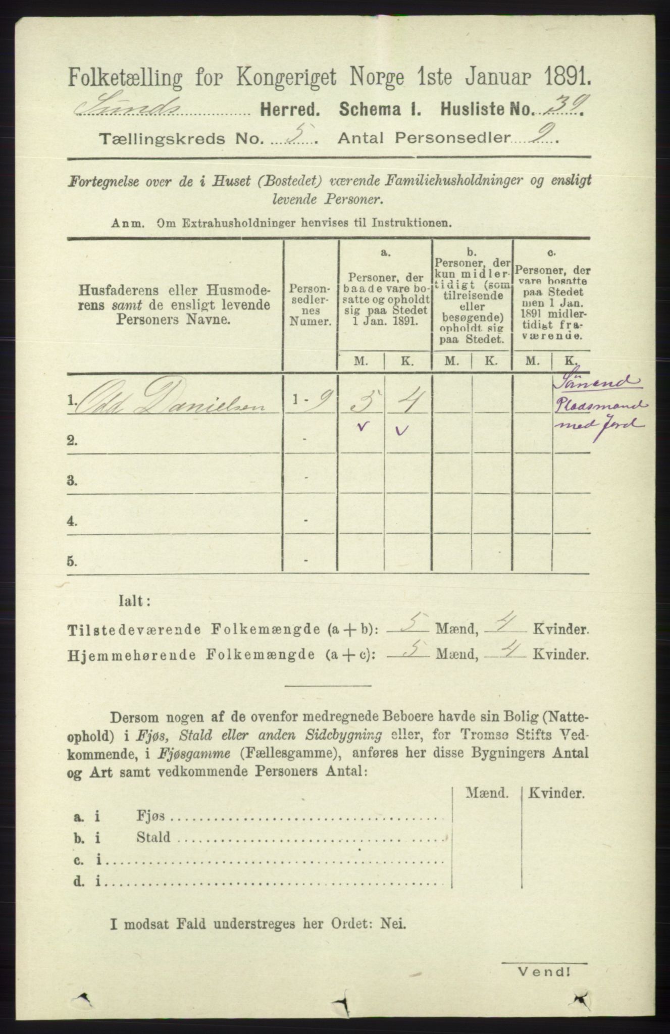 RA, Folketelling 1891 for 1245 Sund herred, 1891, s. 2364