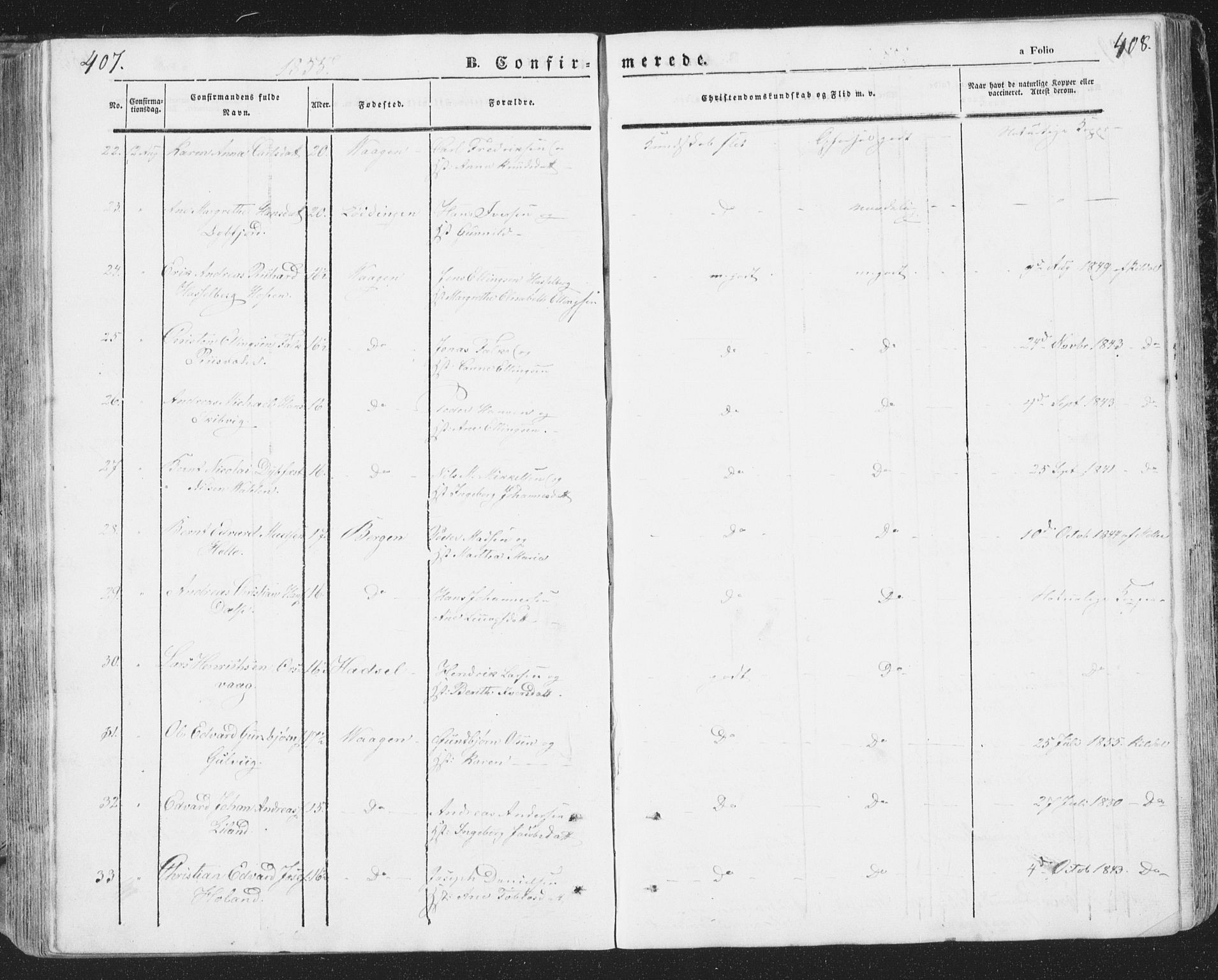 Ministerialprotokoller, klokkerbøker og fødselsregistre - Nordland, SAT/A-1459/874/L1072: Klokkerbok nr. 874C01, 1843-1859, s. 407-408