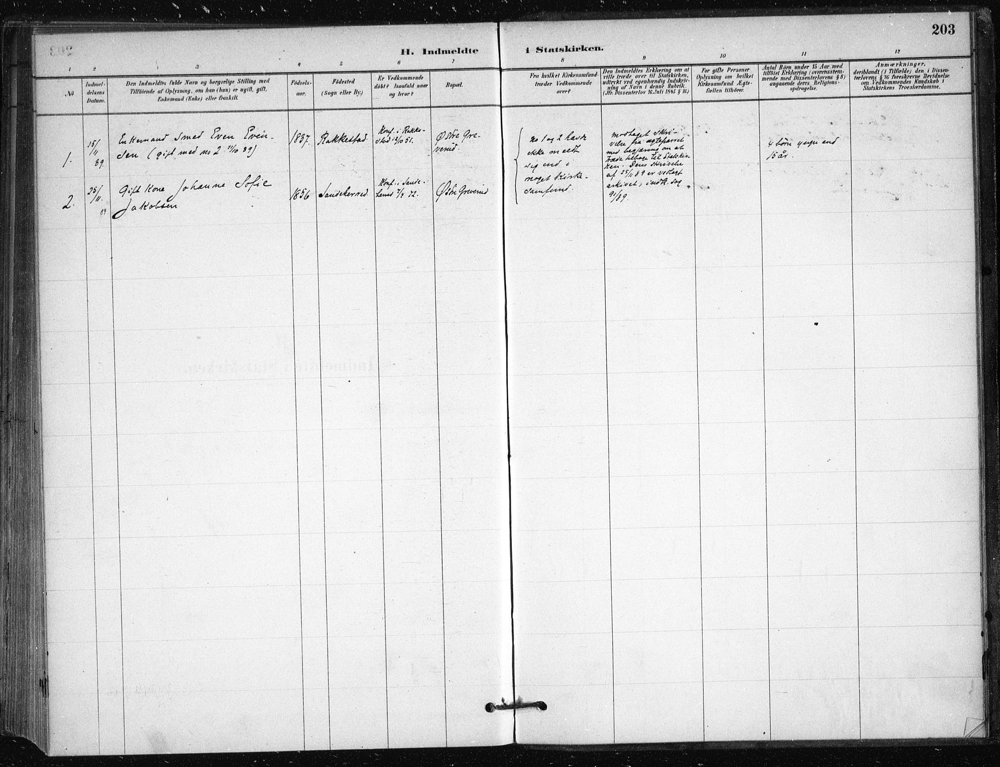 Nesodden prestekontor Kirkebøker, AV/SAO-A-10013/F/Fb/L0001: Ministerialbok nr. II 1, 1880-1915, s. 203