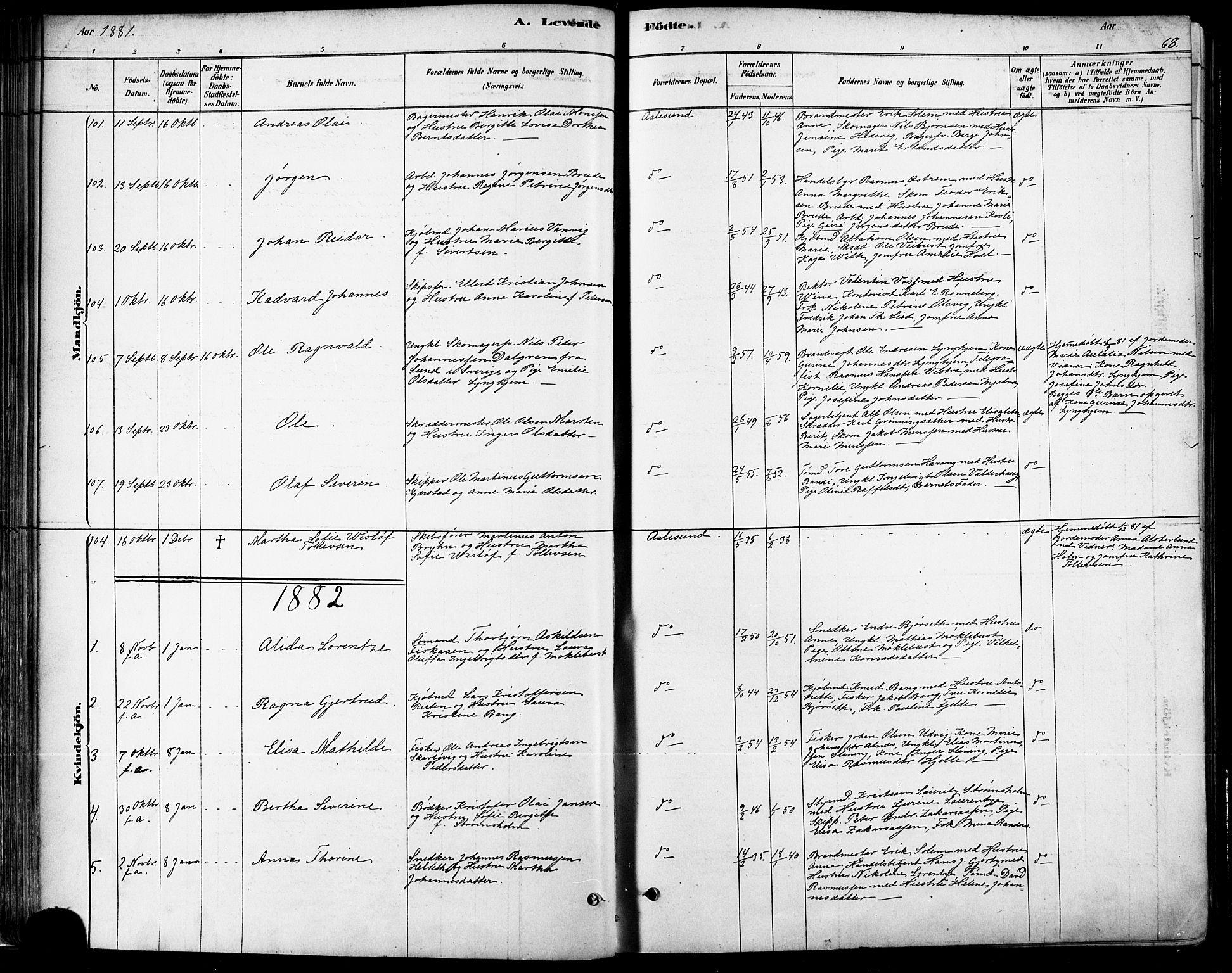Ministerialprotokoller, klokkerbøker og fødselsregistre - Møre og Romsdal, SAT/A-1454/529/L0454: Ministerialbok nr. 529A04, 1878-1885, s. 68