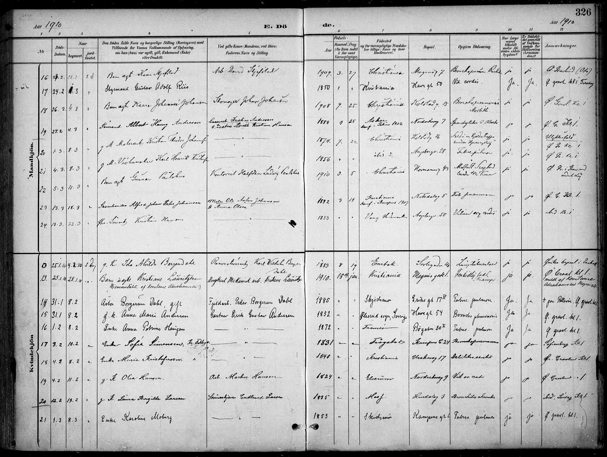 Kampen prestekontor Kirkebøker, AV/SAO-A-10853/F/Fa/L0009: Ministerialbok nr. I 9, 1899-1911, s. 326
