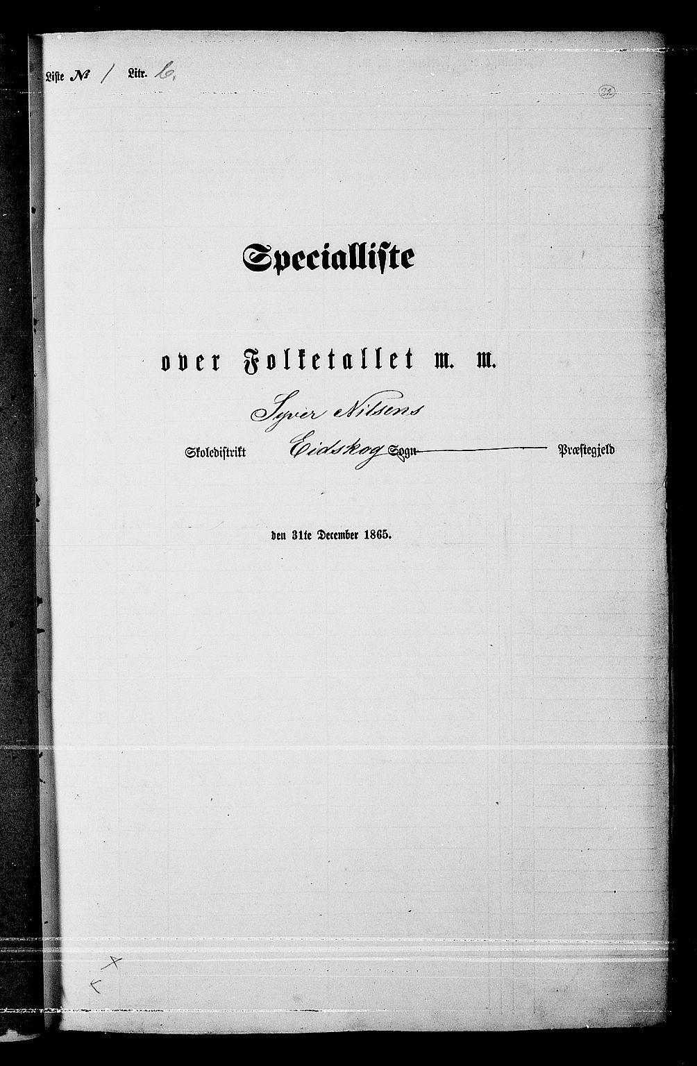 RA, Folketelling 1865 for 0420P Eidskog prestegjeld, 1865, s. 30