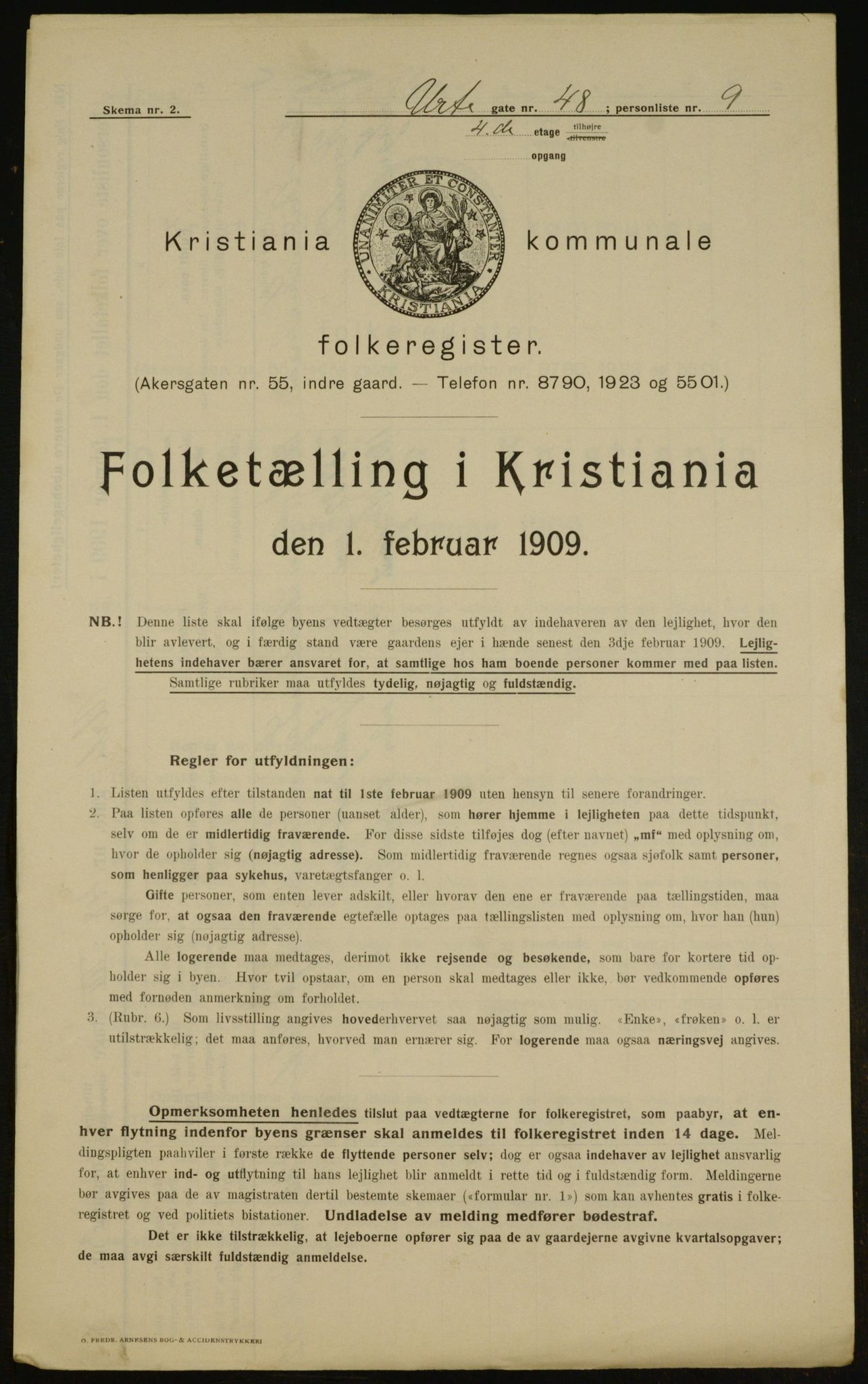 OBA, Kommunal folketelling 1.2.1909 for Kristiania kjøpstad, 1909, s. 110061