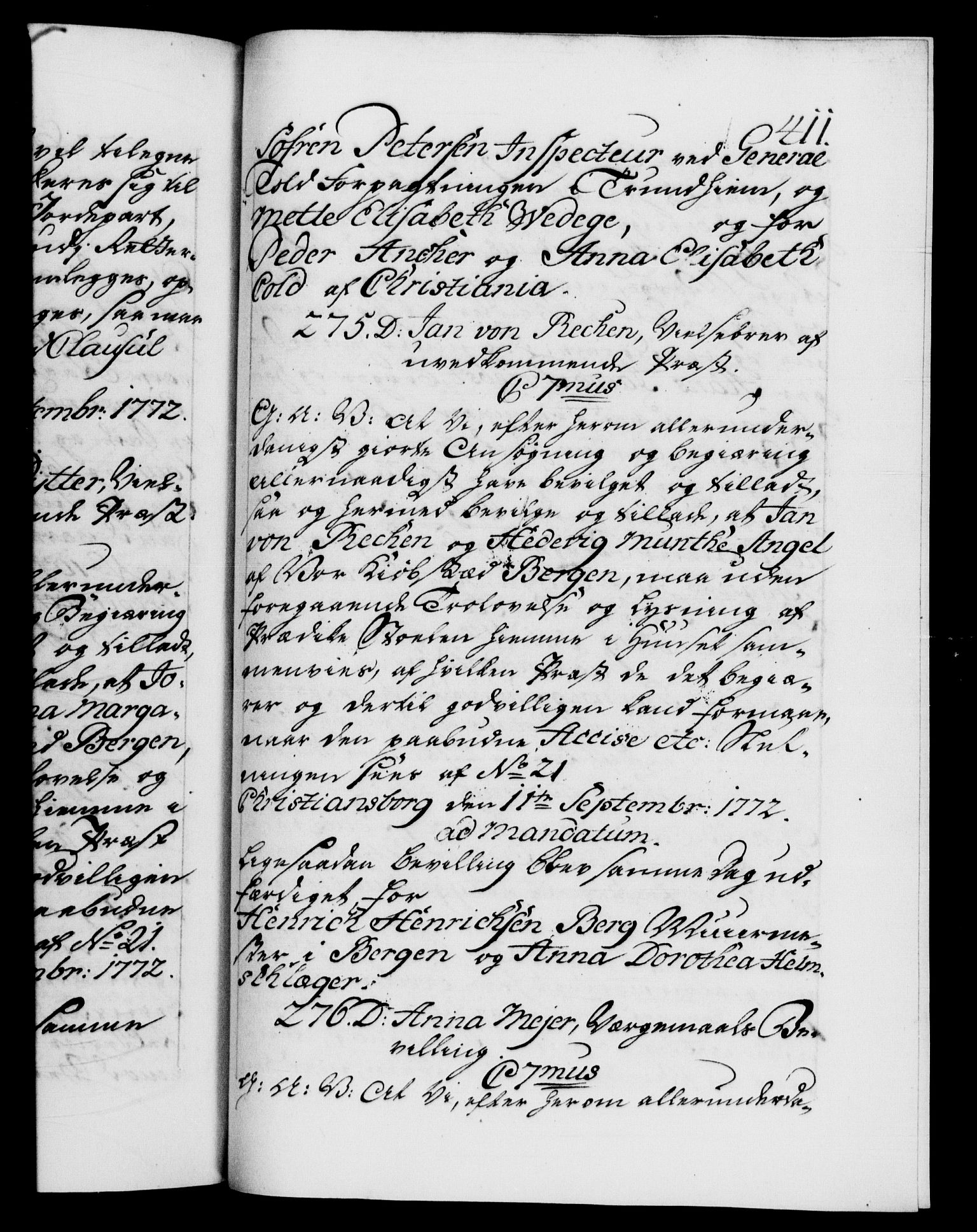 Danske Kanselli 1572-1799, AV/RA-EA-3023/F/Fc/Fca/Fcaa/L0045: Norske registre "Norske eller 3. dept.s åpne brev, 1771-1773, s. 411a
