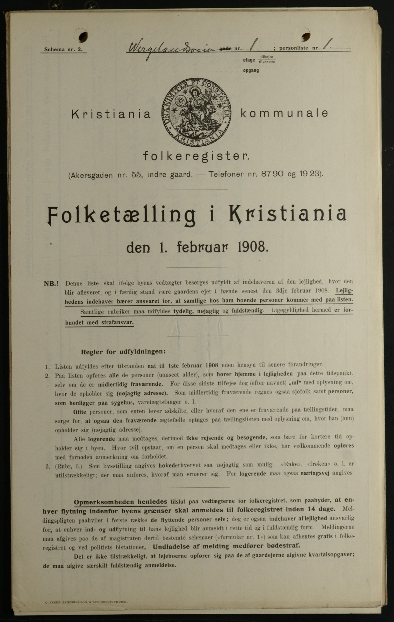 OBA, Kommunal folketelling 1.2.1908 for Kristiania kjøpstad, 1908, s. 114665