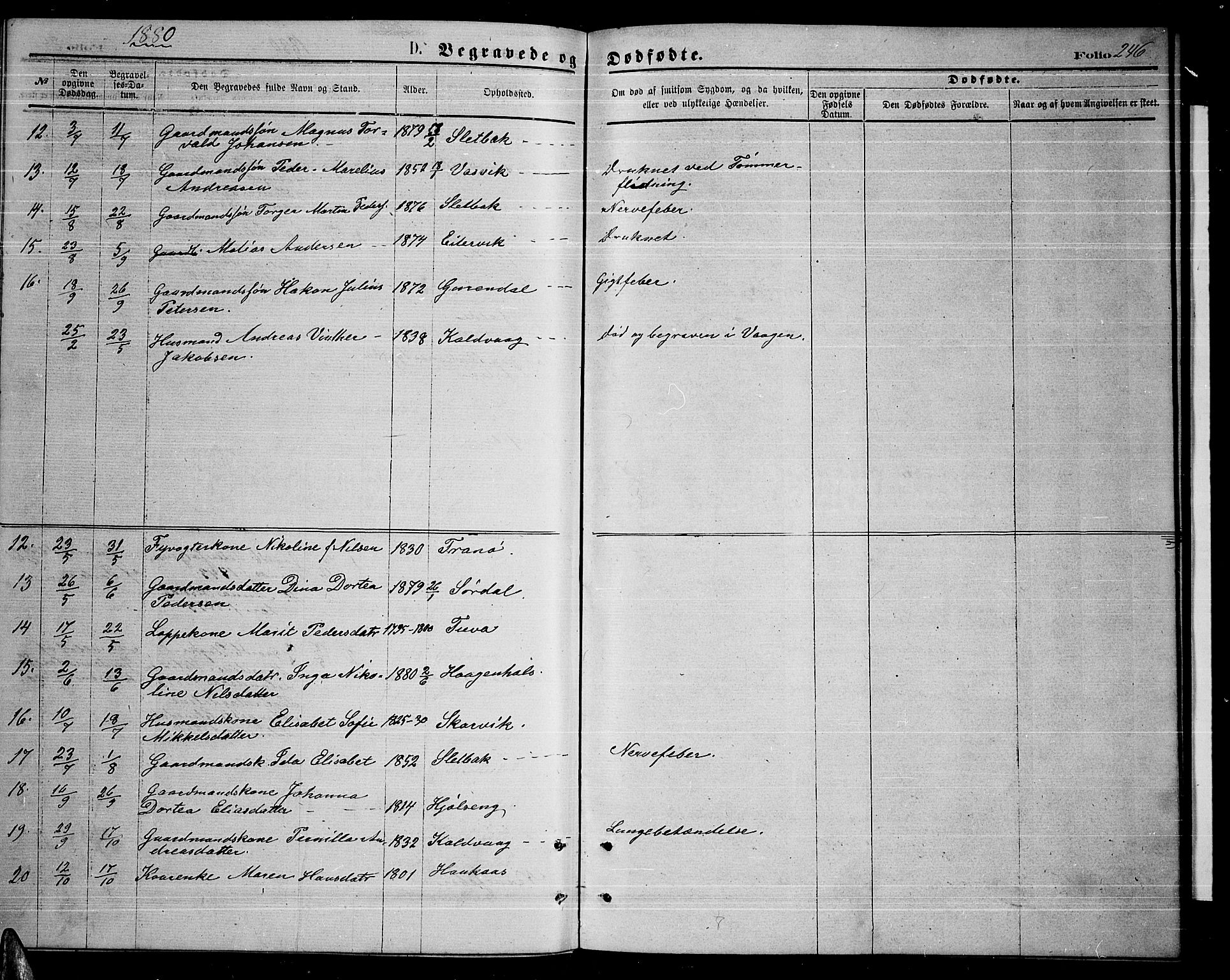 Ministerialprotokoller, klokkerbøker og fødselsregistre - Nordland, AV/SAT-A-1459/859/L0858: Klokkerbok nr. 859C04, 1873-1886, s. 246