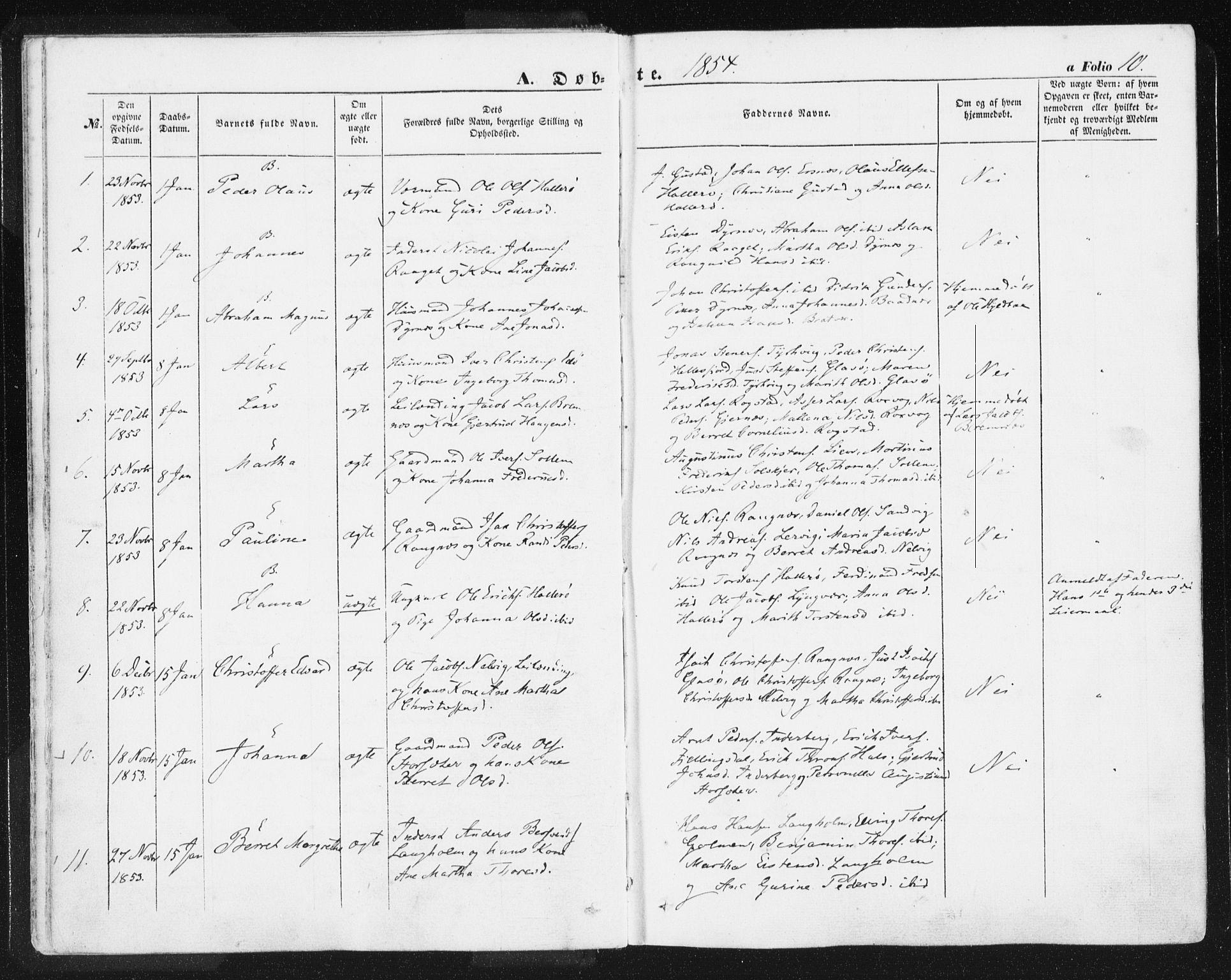 Ministerialprotokoller, klokkerbøker og fødselsregistre - Møre og Romsdal, AV/SAT-A-1454/581/L0937: Ministerialbok nr. 581A05, 1853-1872, s. 10