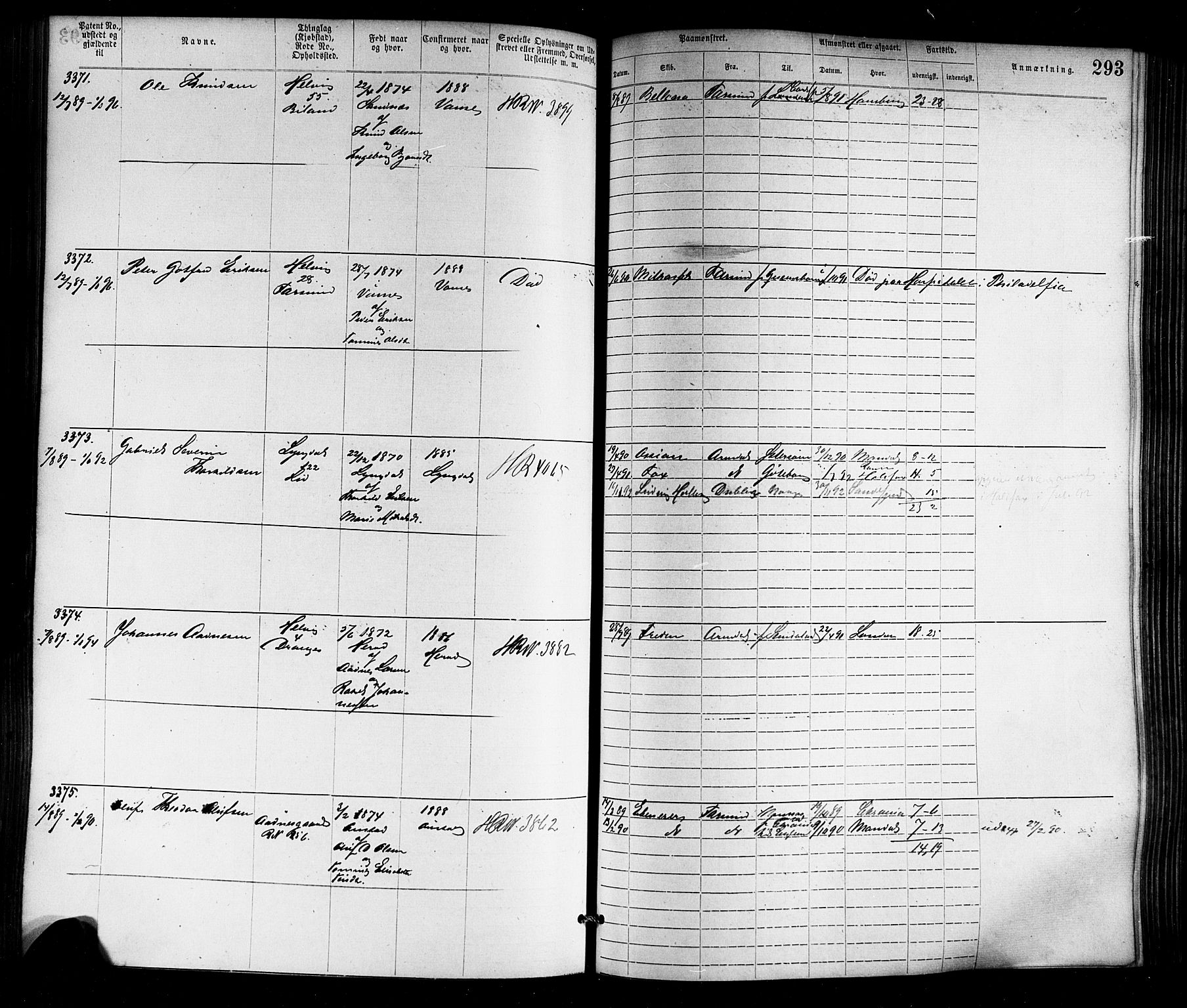 Farsund mønstringskrets, SAK/2031-0017/F/Fa/L0006: Annotasjonsrulle nr 1911-3805 med register, Z-3, 1877-1894, s. 328