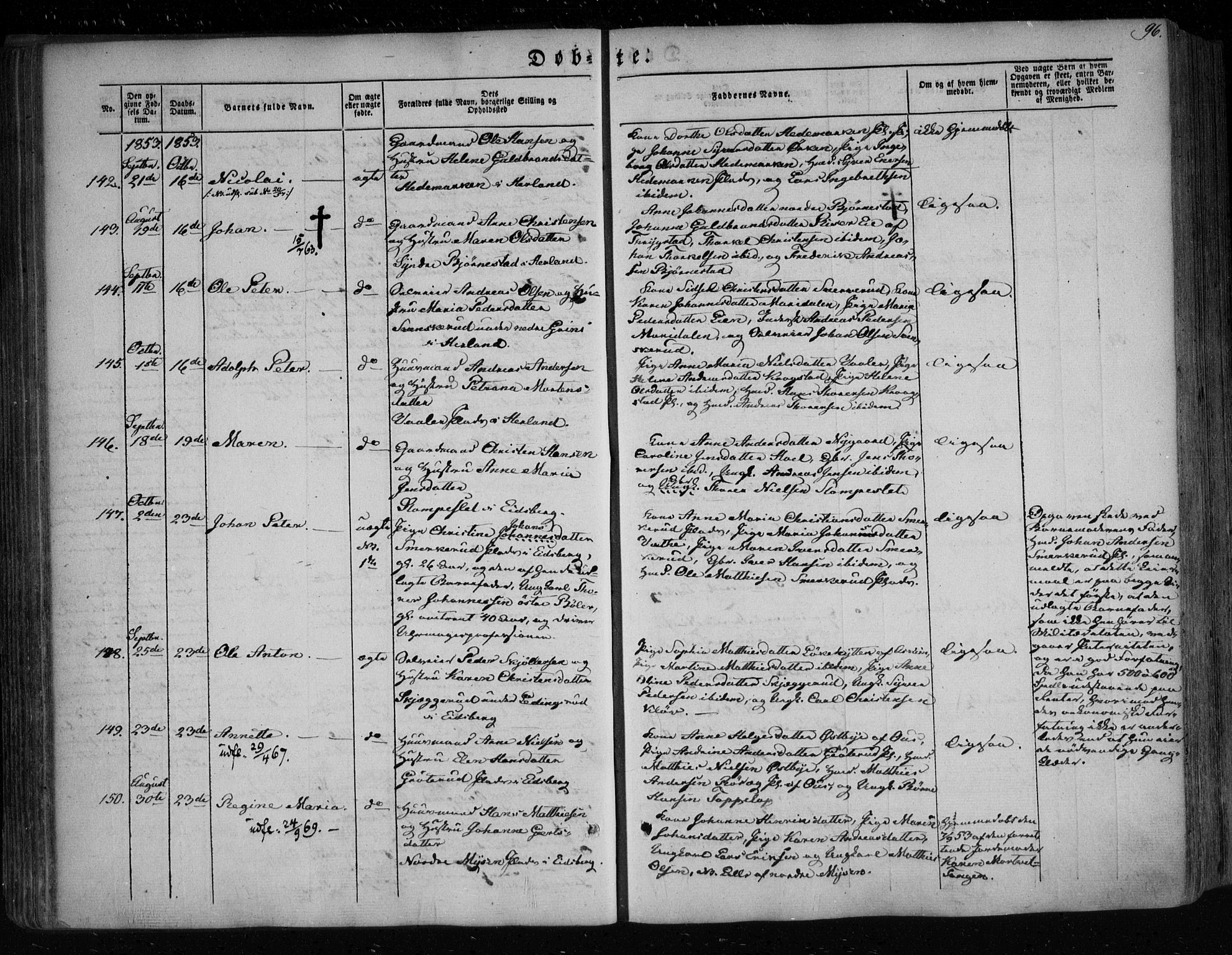 Eidsberg prestekontor Kirkebøker, AV/SAO-A-10905/F/Fa/L0009: Ministerialbok nr. I 9, 1849-1856, s. 96