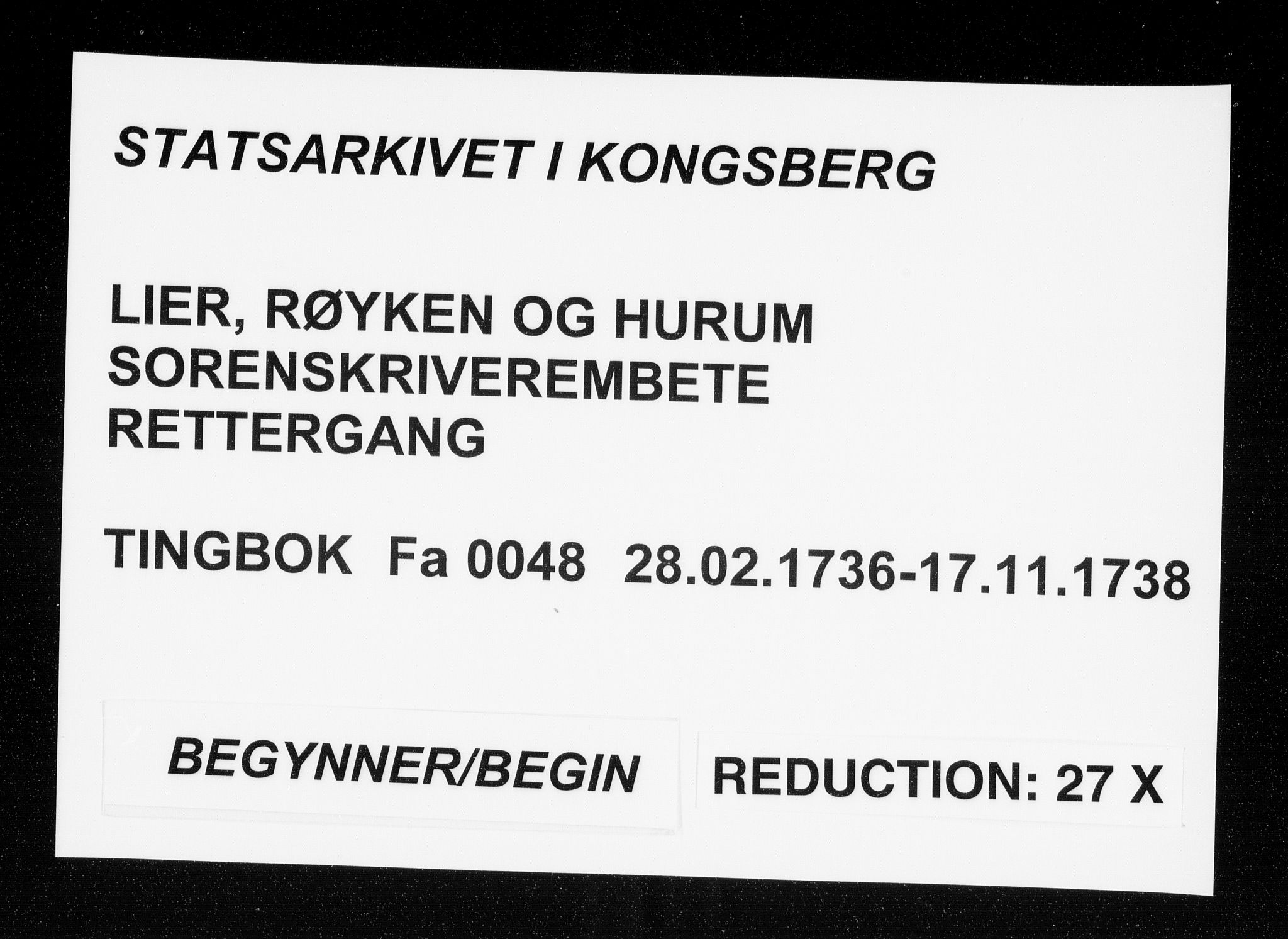 Lier, Røyken og Hurum sorenskriveri, AV/SAKO-A-89/F/Fa/L0048: Tingbok, 1736-1738