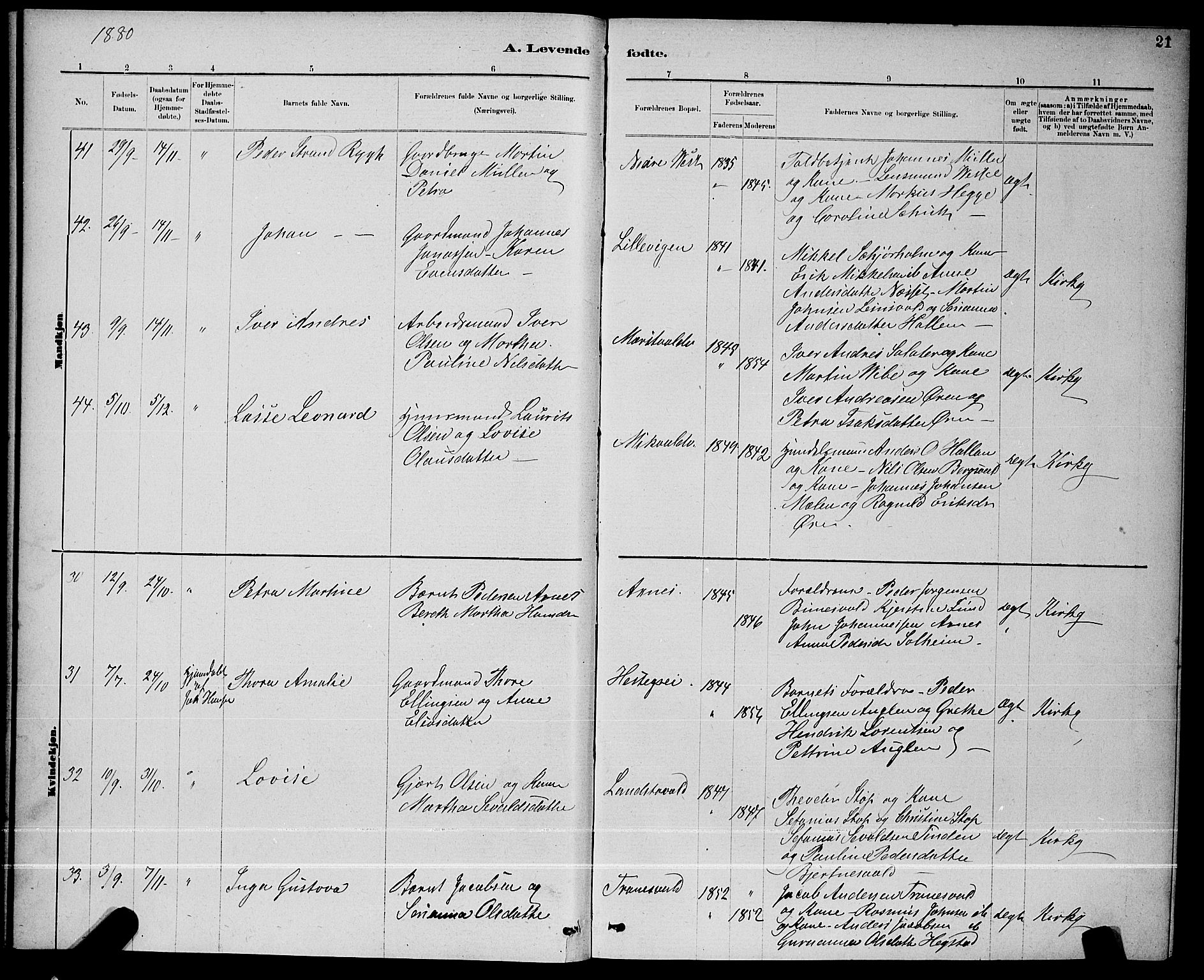 Ministerialprotokoller, klokkerbøker og fødselsregistre - Nord-Trøndelag, SAT/A-1458/723/L0256: Klokkerbok nr. 723C04, 1879-1890, s. 21