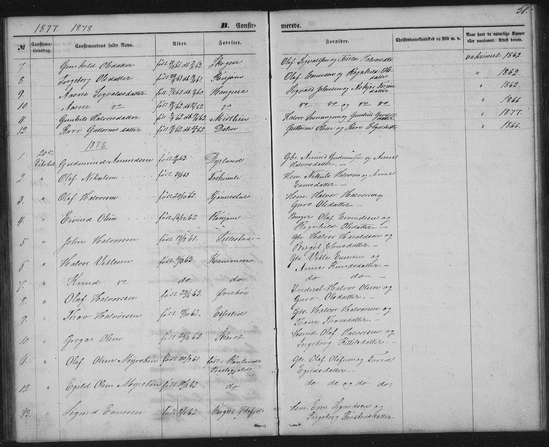 Seljord kirkebøker, AV/SAKO-A-20/G/Gc/L0002: Klokkerbok nr. III 2, 1872-1886, s. 58