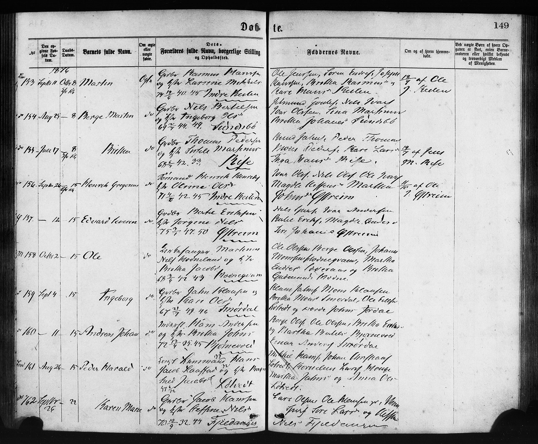 Lindås Sokneprestembete, AV/SAB-A-76701/H/Haa/Haaa/L0018: Ministerialbok nr. A 18, 1869-1885, s. 149