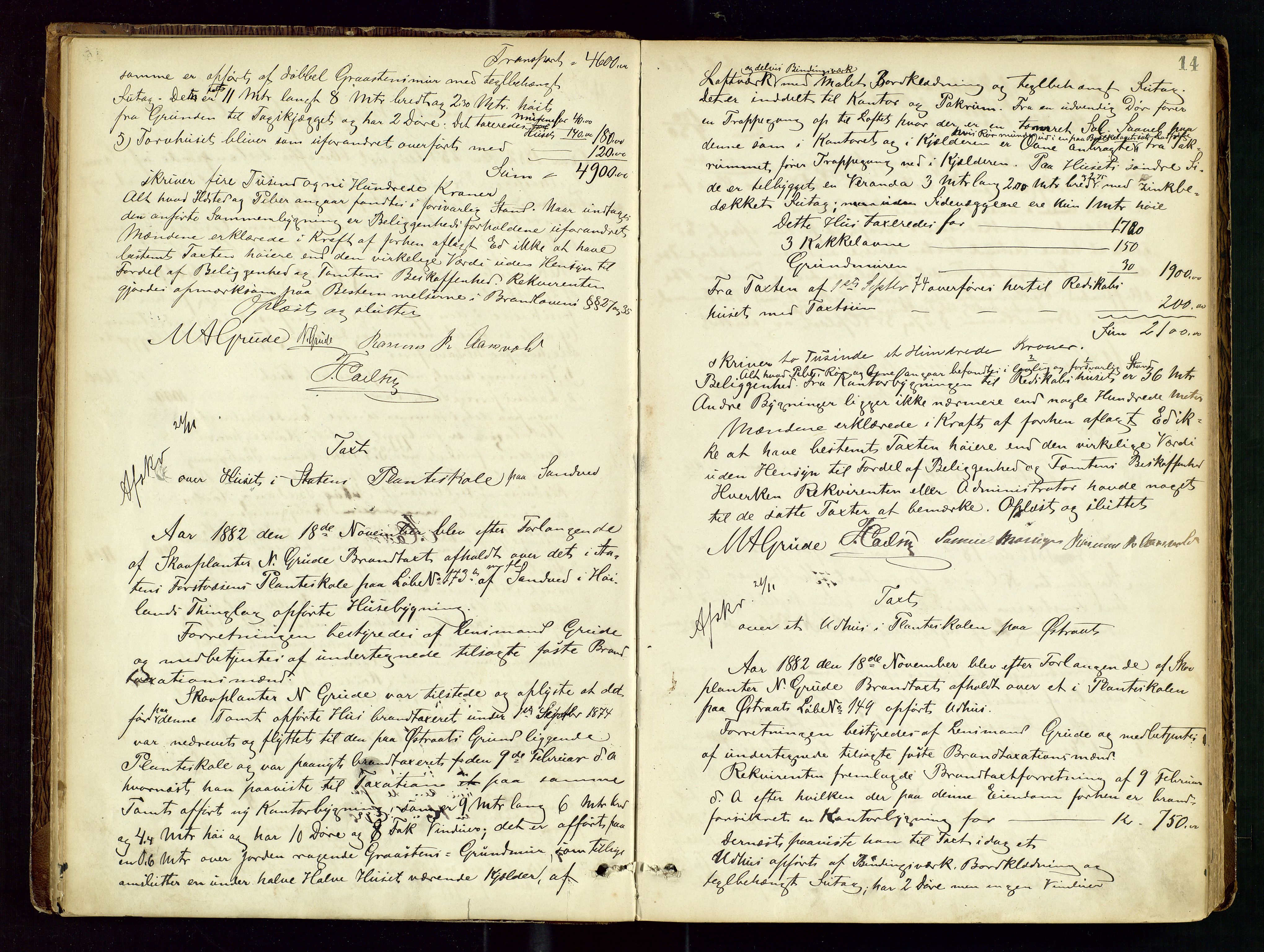 Høyland/Sandnes lensmannskontor, AV/SAST-A-100166/Goa/L0002: "Brandtaxtprotokol for Landafdelingen i Høiland", 1880-1917, s. 13b-14a