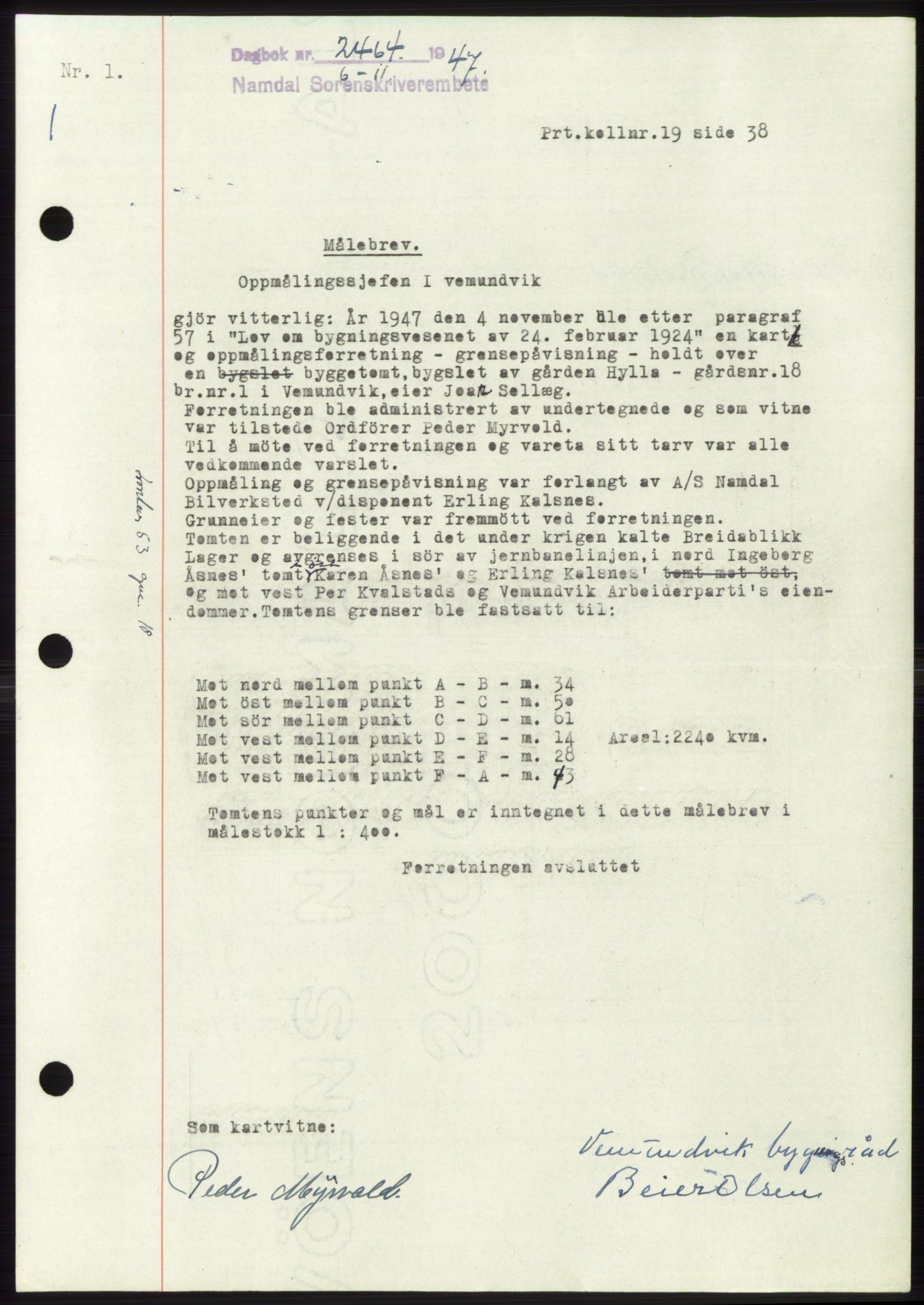 Namdal sorenskriveri, SAT/A-4133/1/2/2C: Pantebok nr. -, 1947-1948, Dagboknr: 2464/1947