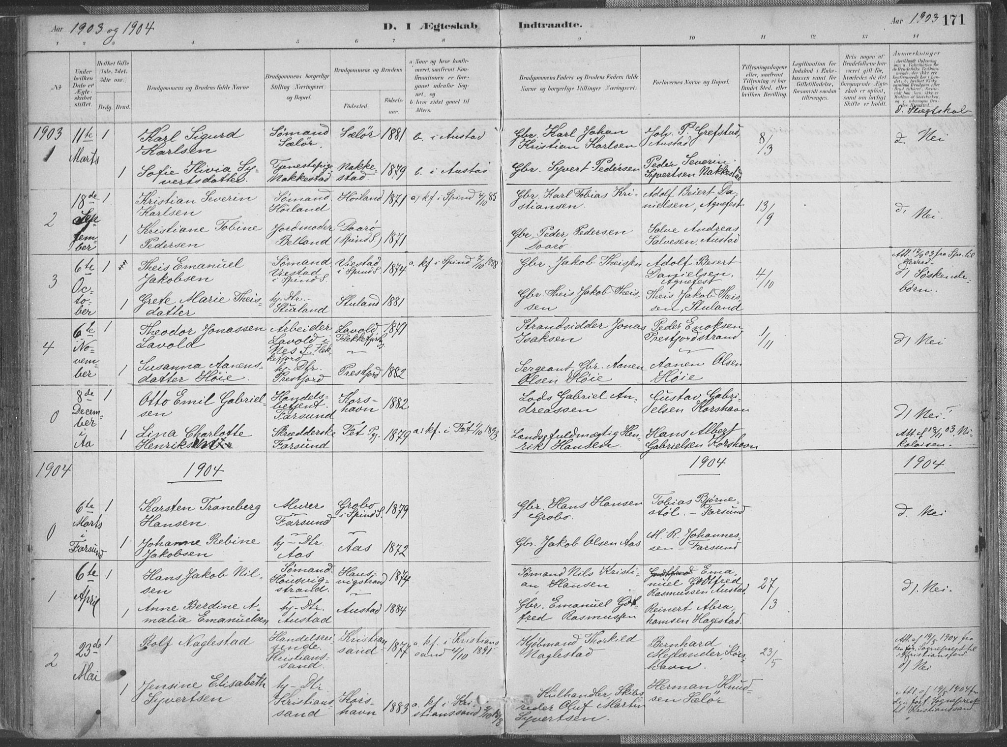 Lyngdal sokneprestkontor, AV/SAK-1111-0029/F/Fa/Faa/L0004: Ministerialbok nr. A 4, 1883-1904, s. 171