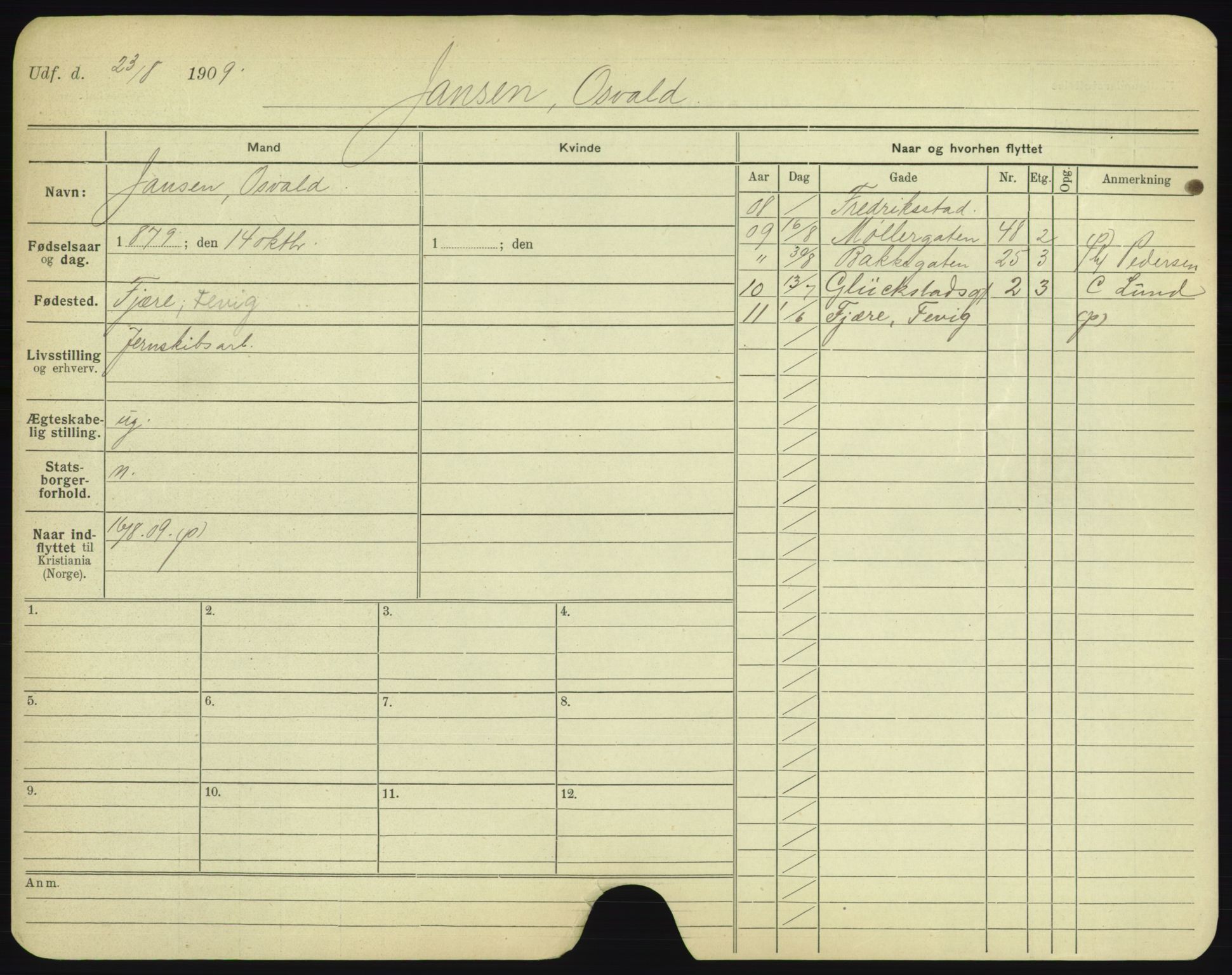 Oslo folkeregister, Registerkort, AV/SAO-A-11715/F/Fa/Fac/L0005: Menn, 1906-1914, s. 231a