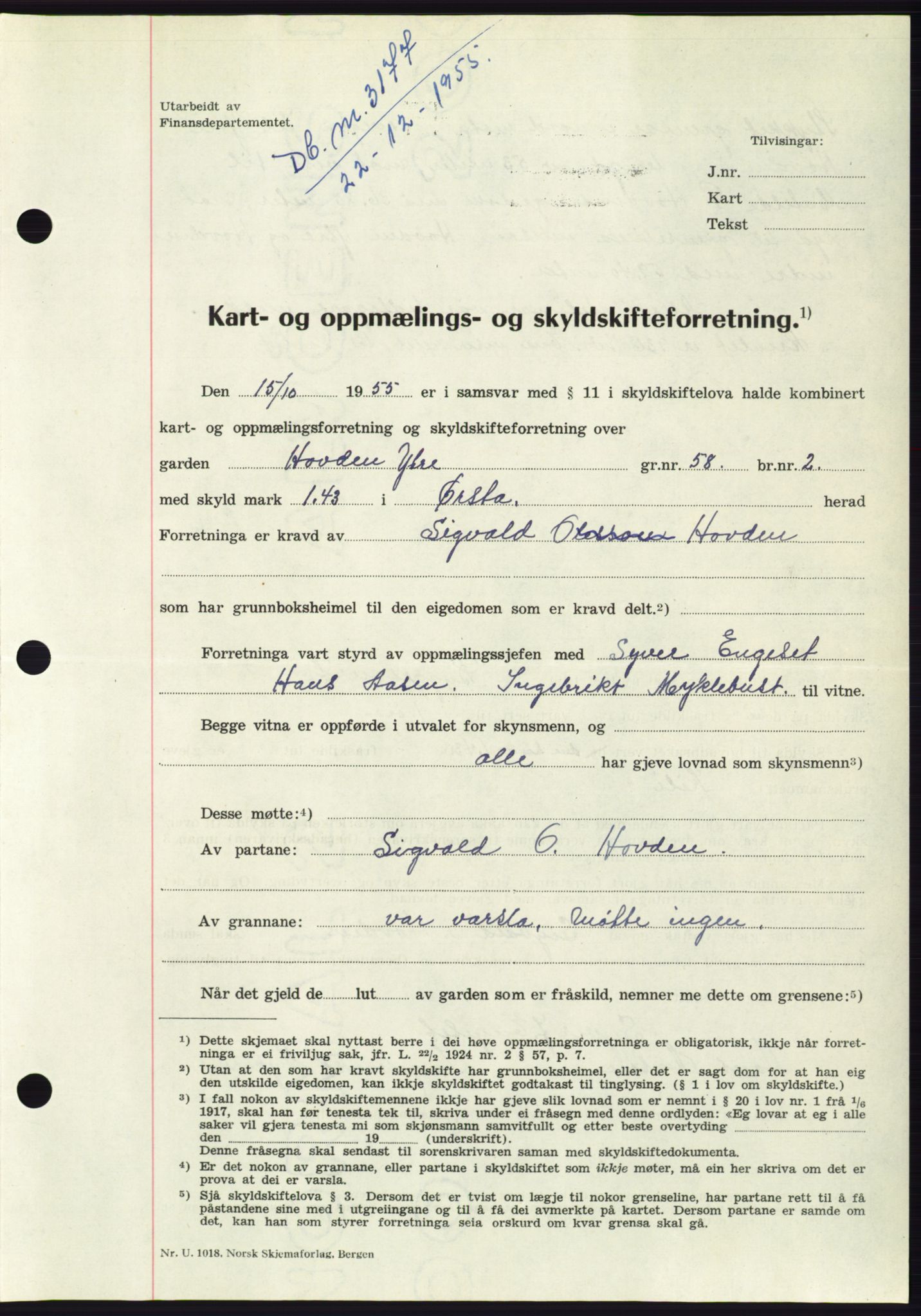 Søre Sunnmøre sorenskriveri, SAT/A-4122/1/2/2C/L0102: Pantebok nr. 28A, 1955-1956, Dagboknr: 3177/1955
