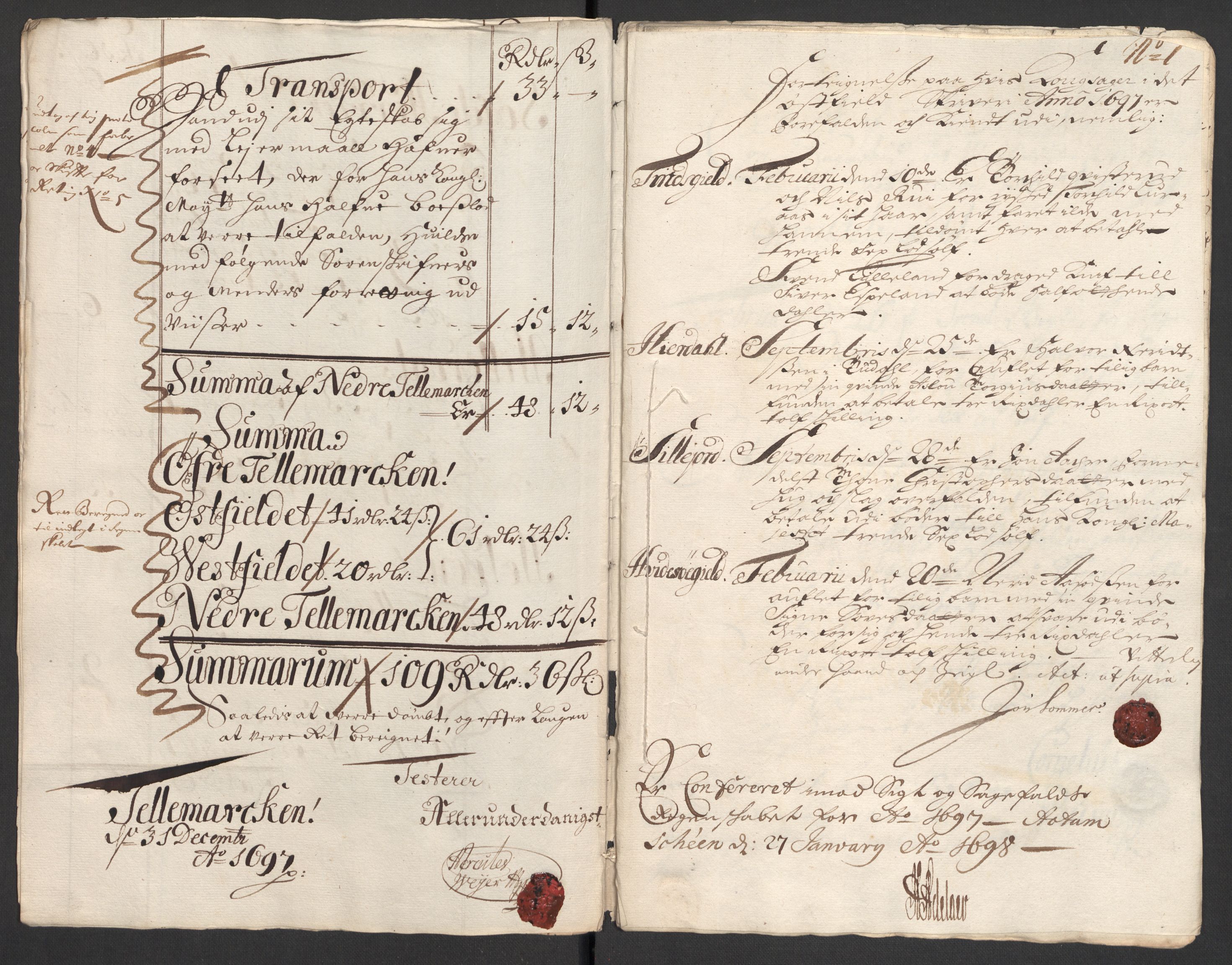 Rentekammeret inntil 1814, Reviderte regnskaper, Fogderegnskap, AV/RA-EA-4092/R36/L2096: Fogderegnskap Øvre og Nedre Telemark og Bamble, 1697, s. 44