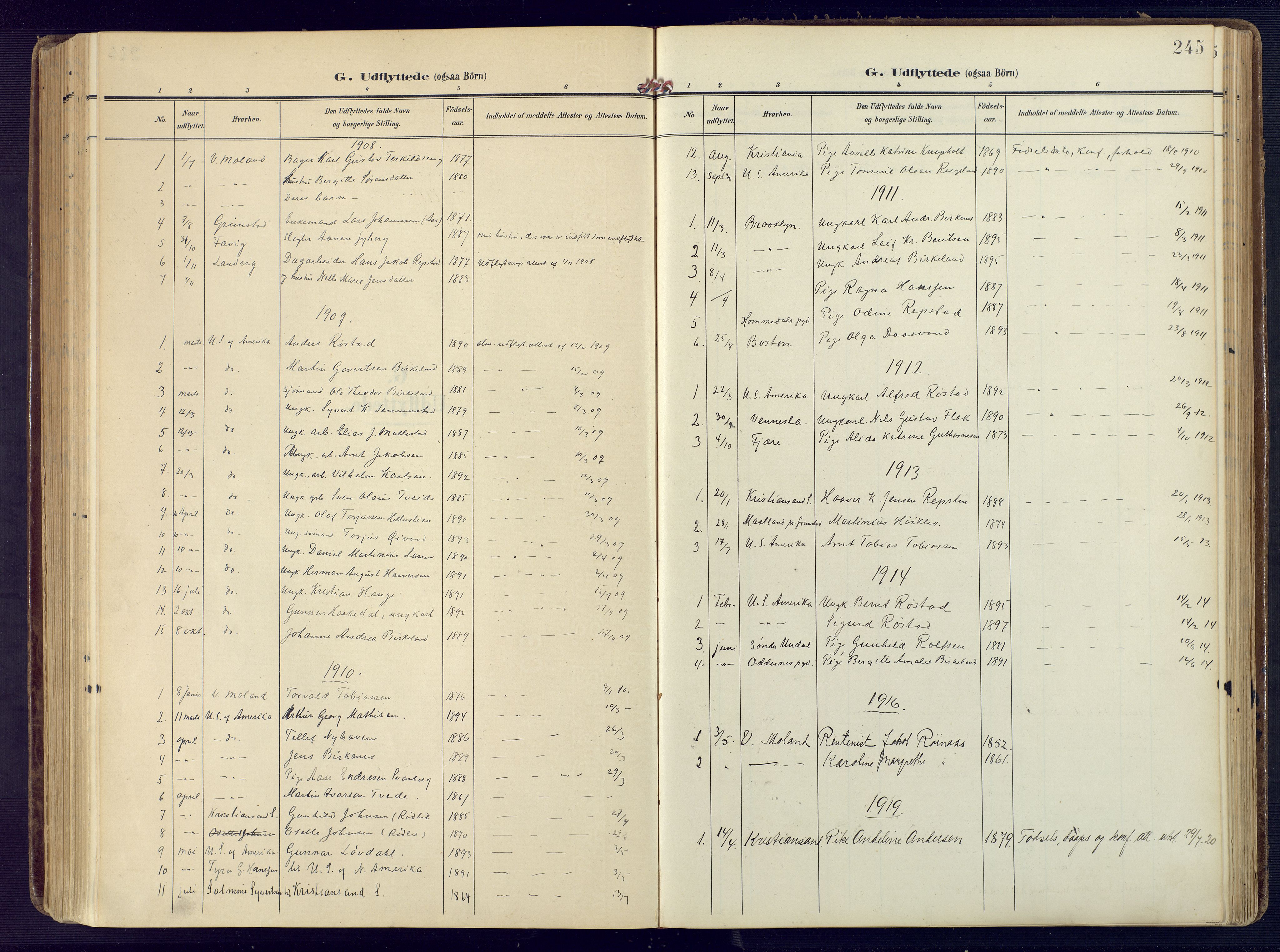 Birkenes sokneprestkontor, SAK/1111-0004/F/Fa/L0006: Ministerialbok nr. A 6, 1908-1932, s. 245