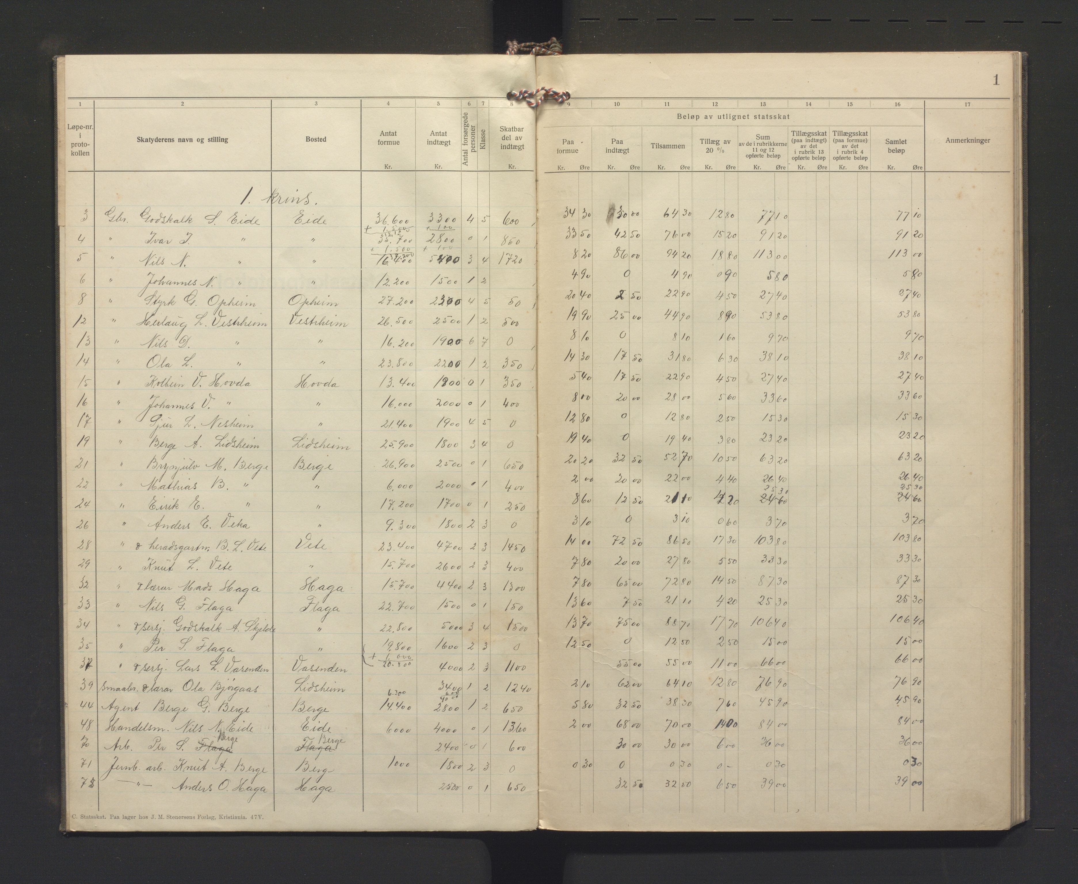 Voss kommune. Likningsnemnda, IKAH/1235-142/F/Fb/L0003: Statsskattprotokoll, 1918-1919