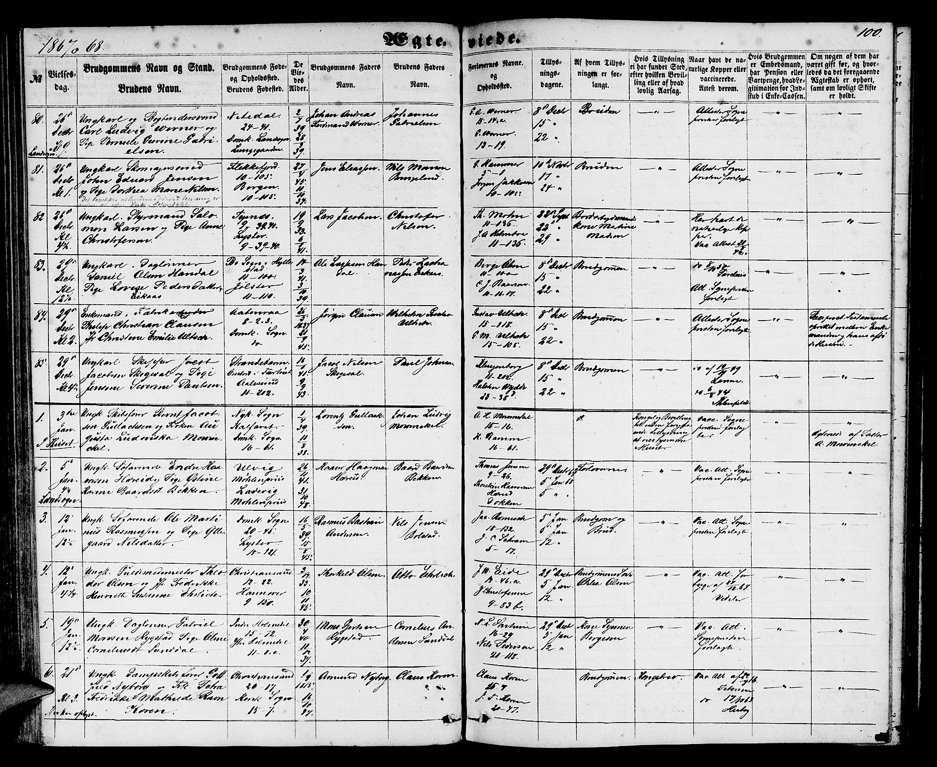 Domkirken sokneprestembete, AV/SAB-A-74801/H/Hab/L0030: Klokkerbok nr. D 2, 1857-1876, s. 100